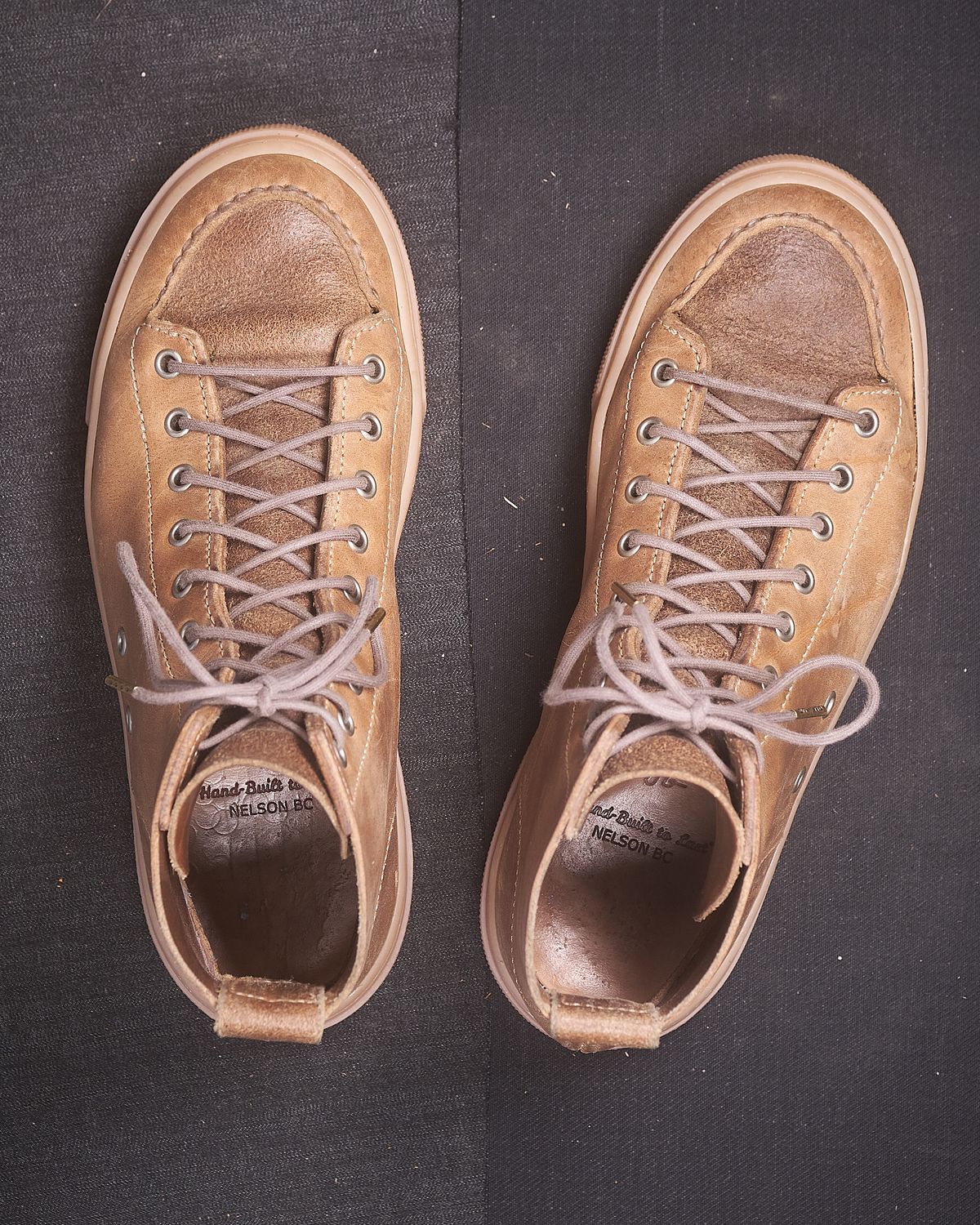 Photo by BobHendersonHB on November 3, 2025 of the BHHB Railtown Sneaker Boot in Horween Natural Wax Flesh Backside.