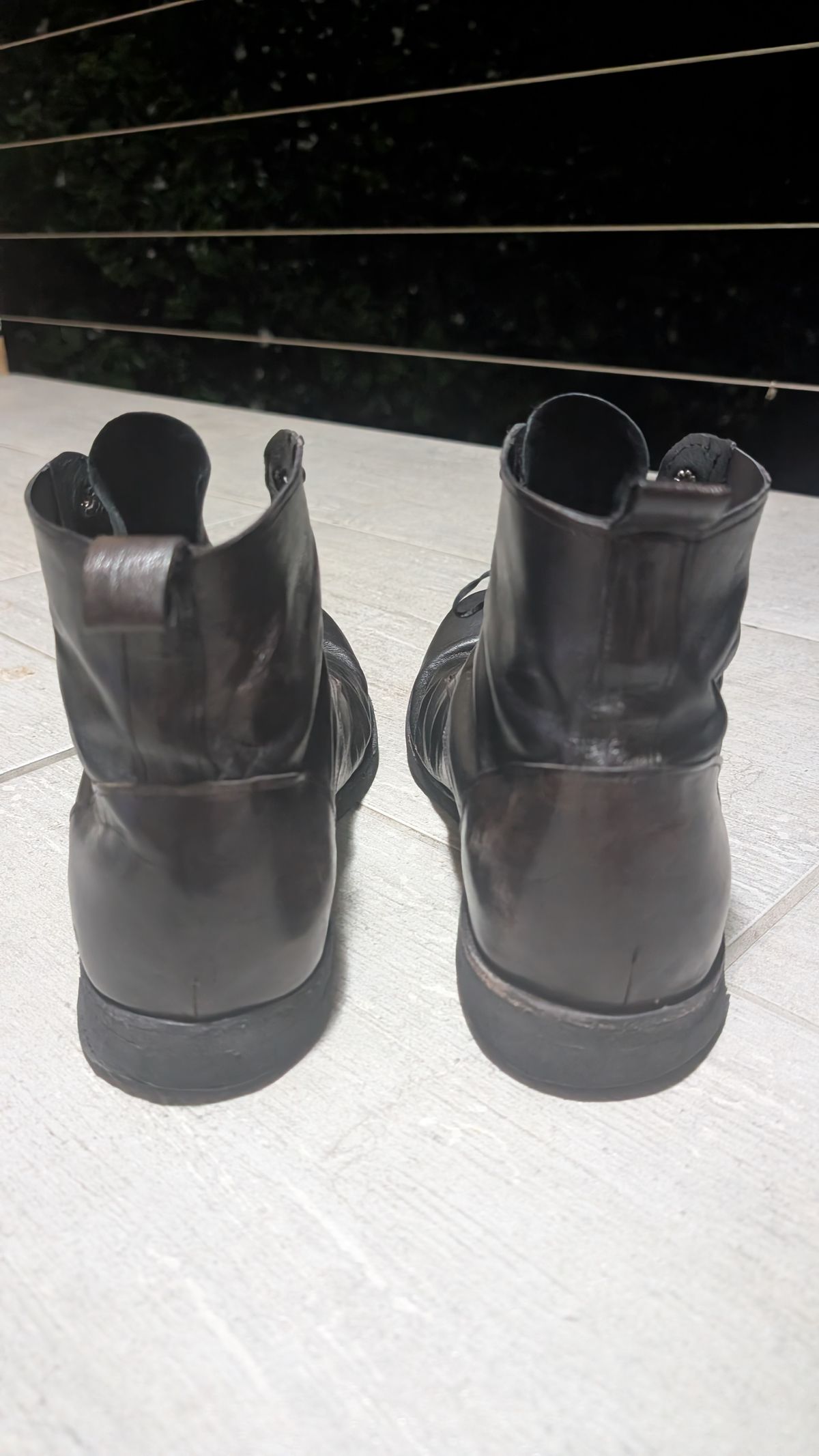 Photo by Togebough on January 5, 2026 of the Myself Dress boot style in Falconry Kangaroo Veg Tan (hand dyed Tan then black).