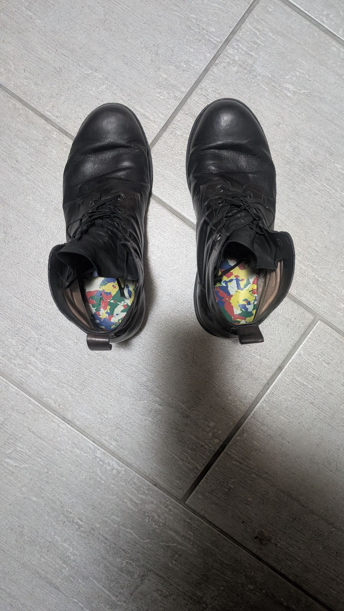 Photo by Togebough on January 5, 2026 of the Myself Dress boot style in Falconry Kangaroo Veg Tan (hand dyed Tan then black).