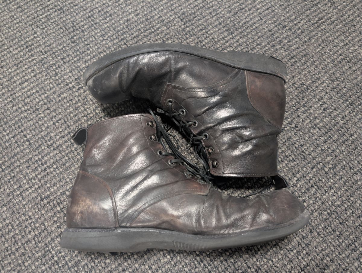 Photo by Togebough on February 5, 2026 of the Myself Dress boot style in Falconry Kangaroo Veg Tan (hand dyed Tan then black).