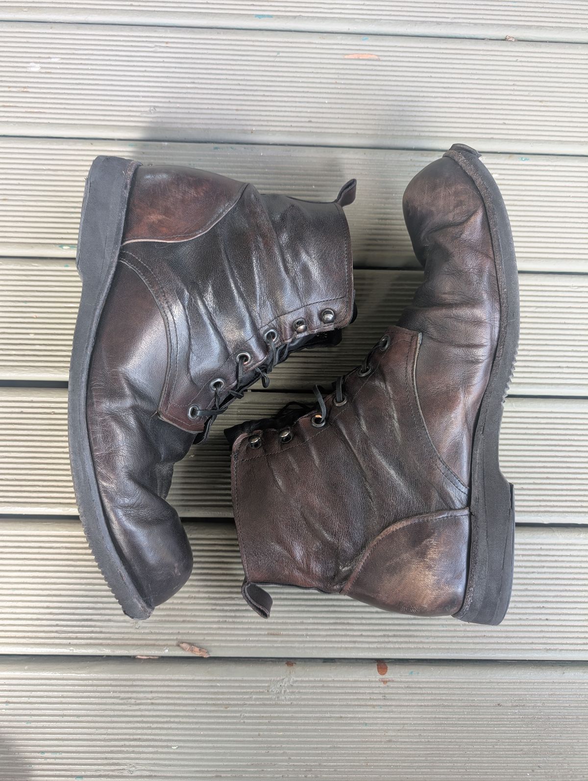 Photo by Togebough on April 4, 2026 of the Myself Dress boot style in Falconry Kangaroo Veg Tan (hand dyed Tan then black).