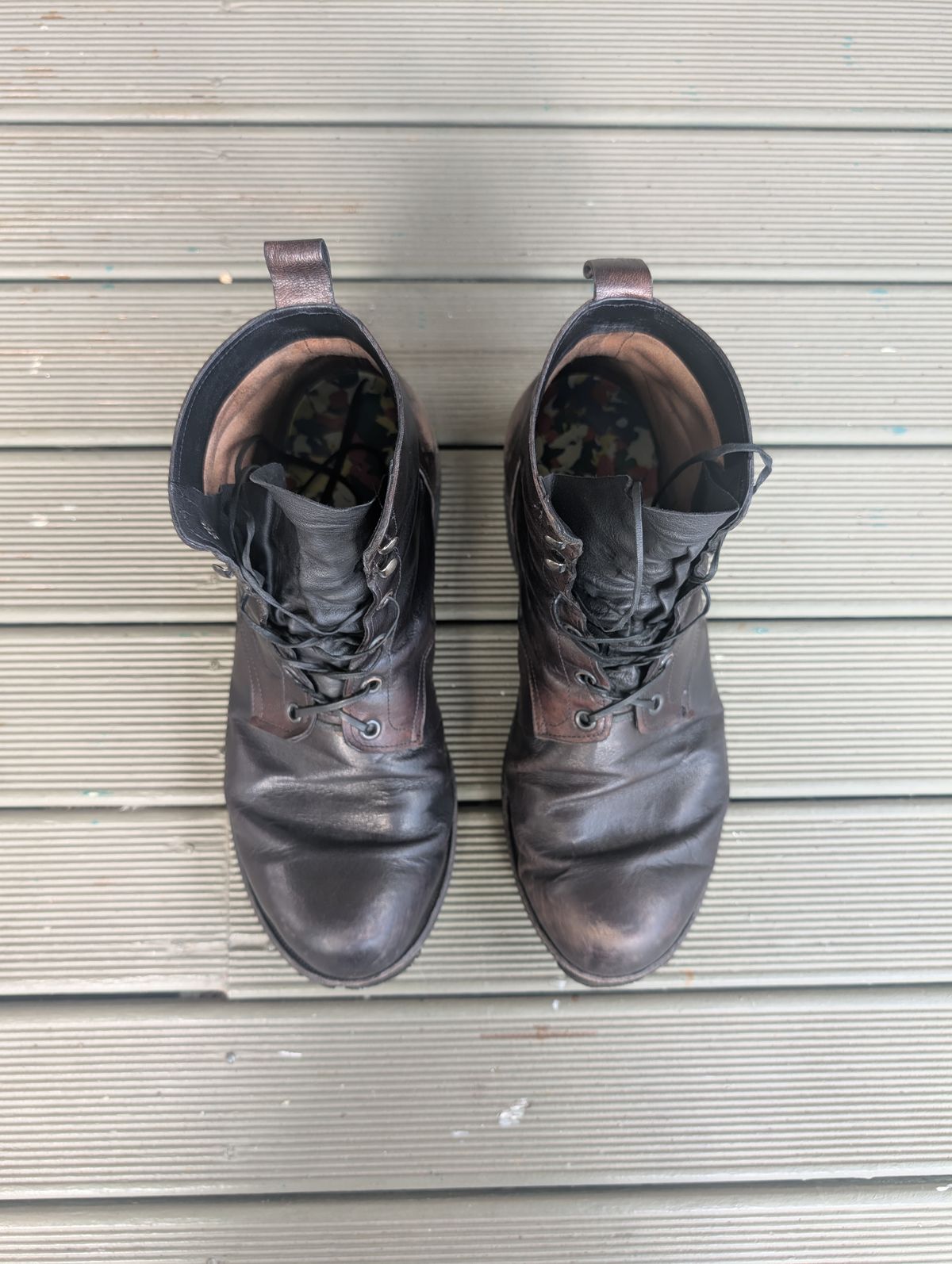 Photo by Togebough on April 4, 2026 of the Myself Dress boot style in Falconry Kangaroo Veg Tan (hand dyed Tan then black).