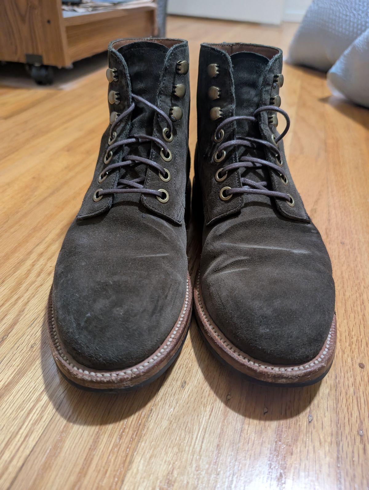 Photo by li.40 on January 6, 2025 of the Grant Stone Diesel Boot in C.F. Stead Loden Janus Calf Suede.
