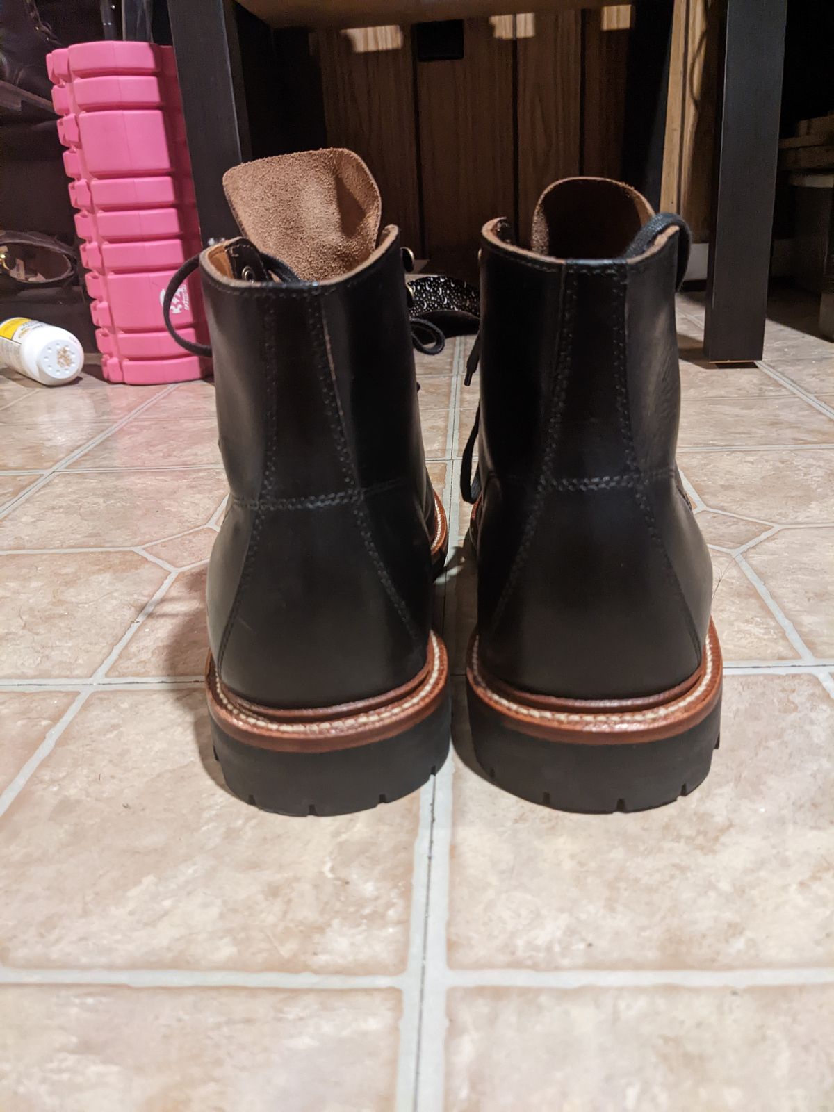 Photo by withinthenebula on October 6, 2022 of the Grant Stone Brass Boot in Horween Black Chromexcel.