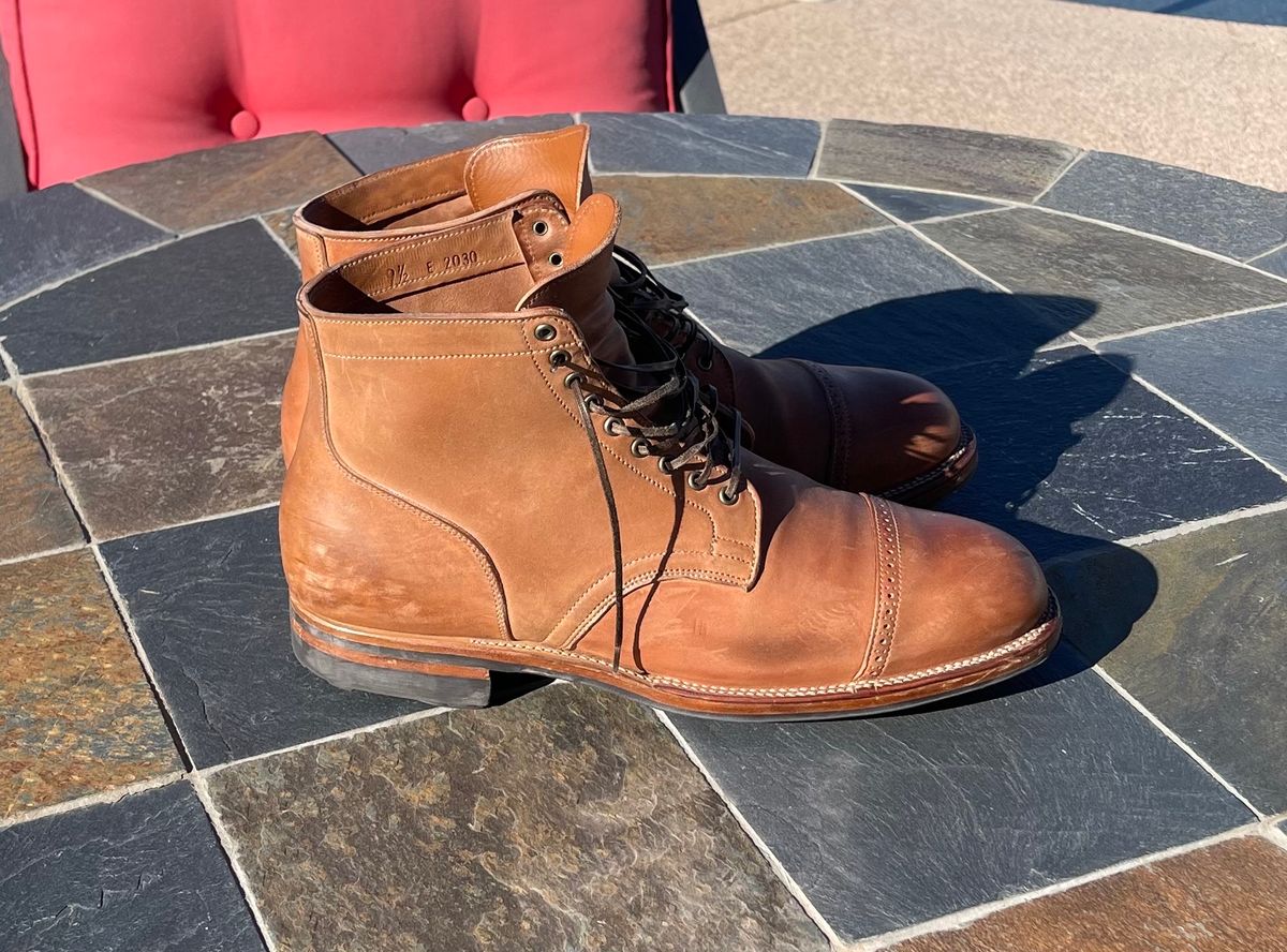 Photo by darrellgillette on November 5, 2023 of the Viberg Service Boot BCT in Horween Natural Crust Double Cordovan.