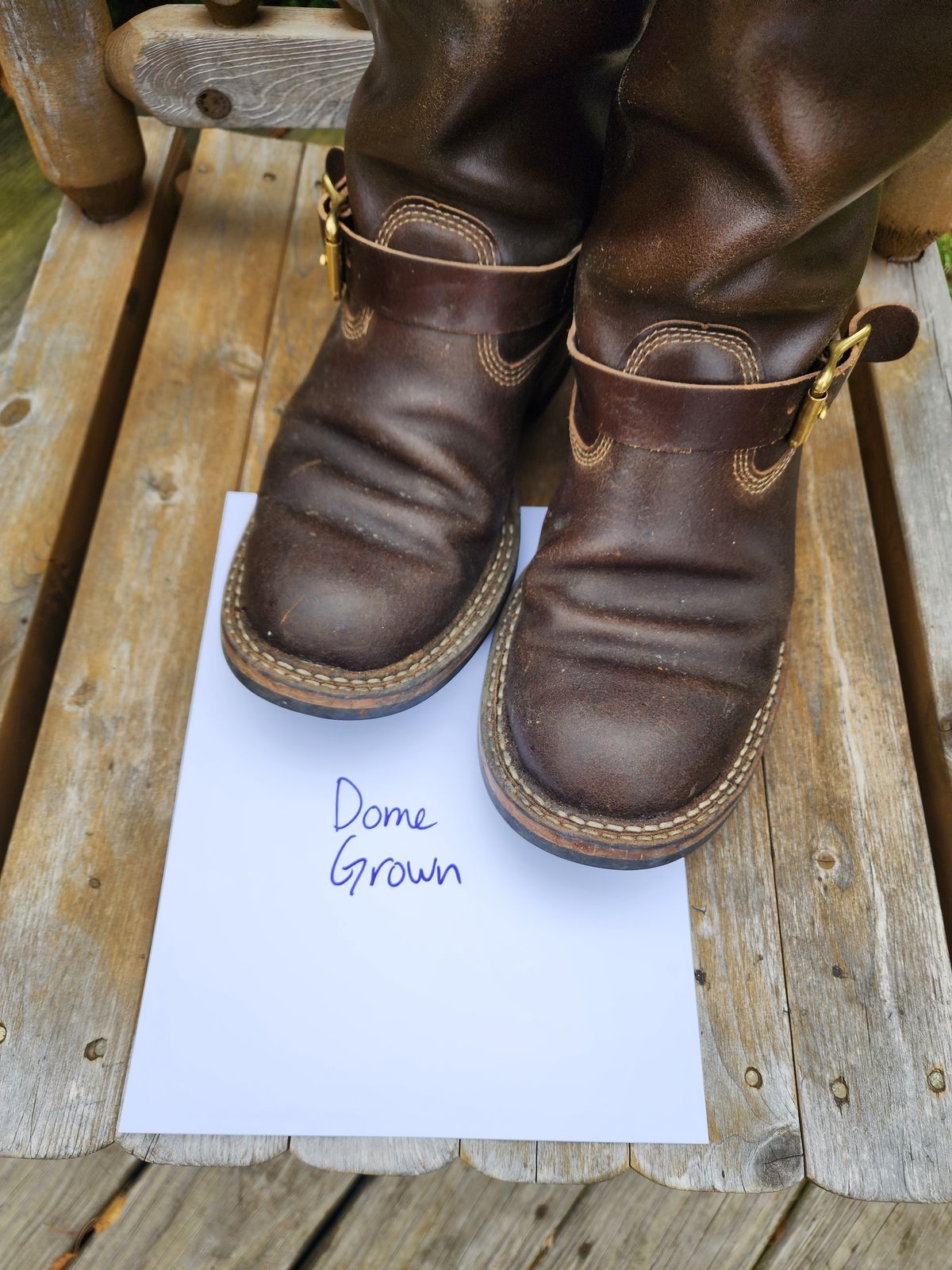 Photo by Colonel_Jiggles on November 1, 2023 of the White's Nomad Engineer Boots in Horween Olive Waxed Flesh.