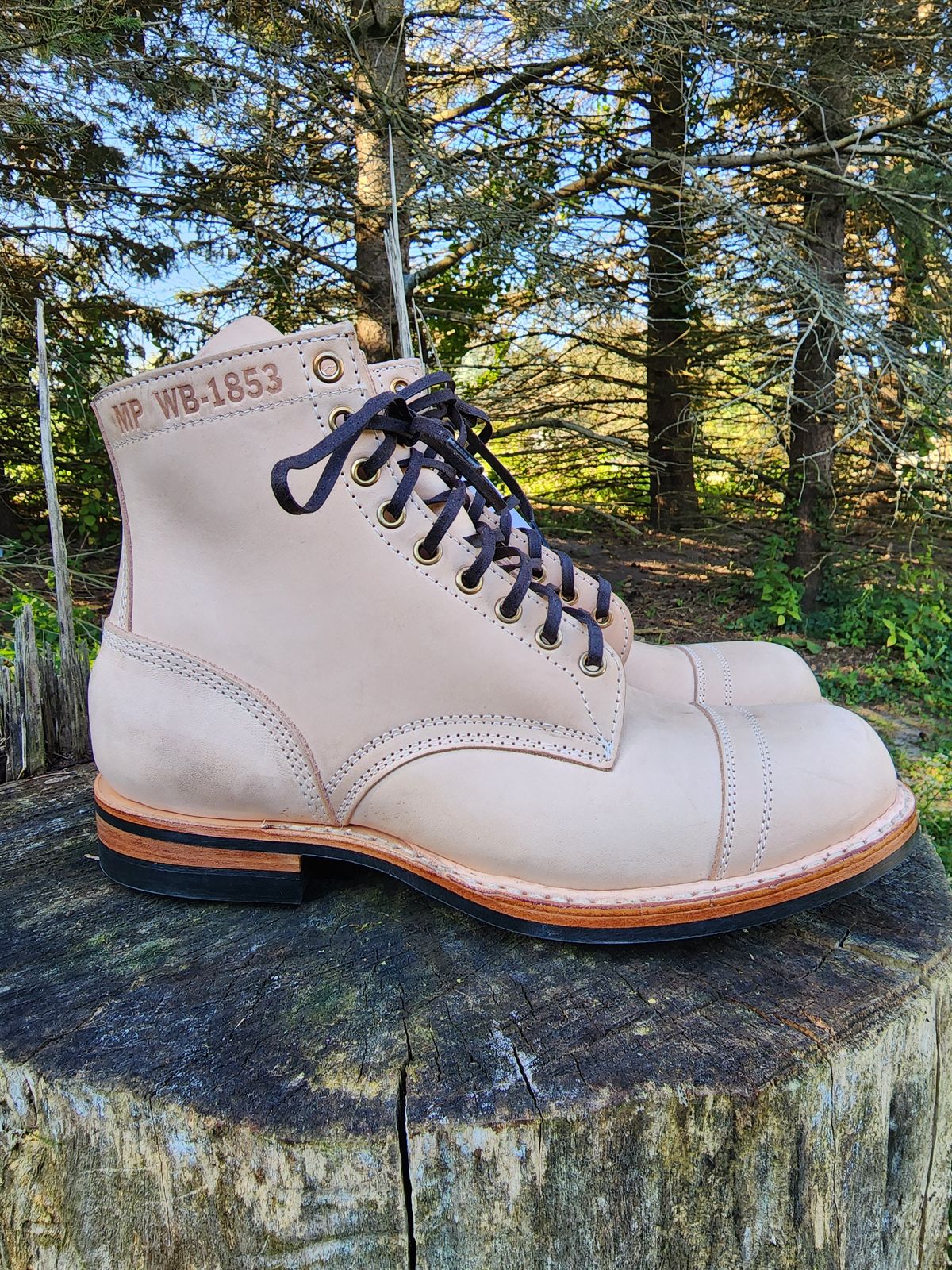 Photo by Colonel_Jiggles on October 1, 2022 of the White's MP-Sherman Toe Cap in Wickett & Craig Natural Veg Tan.