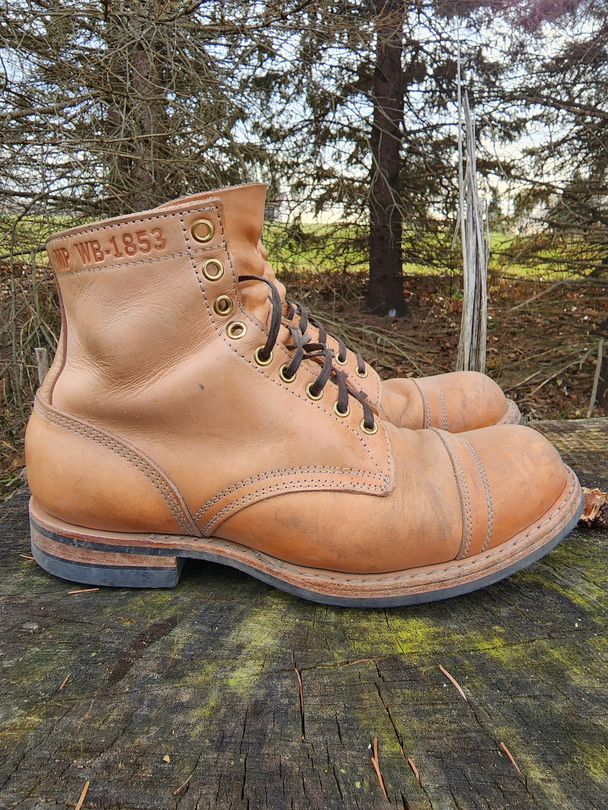 Photo by Colonel_Jiggles on December 5, 2022 of the White's MP-Sherman Toe Cap in Wickett & Craig Natural Veg Tan.