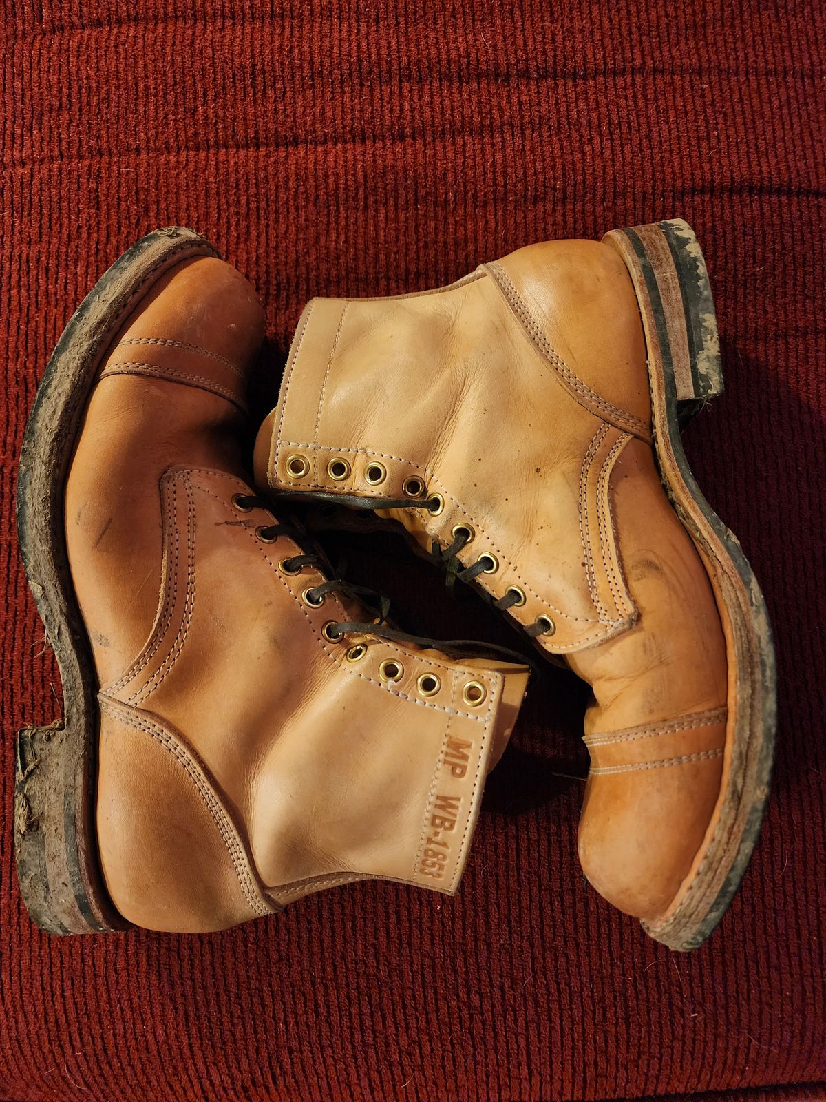 Photo by Colonel_Jiggles on January 6, 2023 of the White's MP-Sherman Toe Cap in Wickett & Craig Natural Veg Tan.