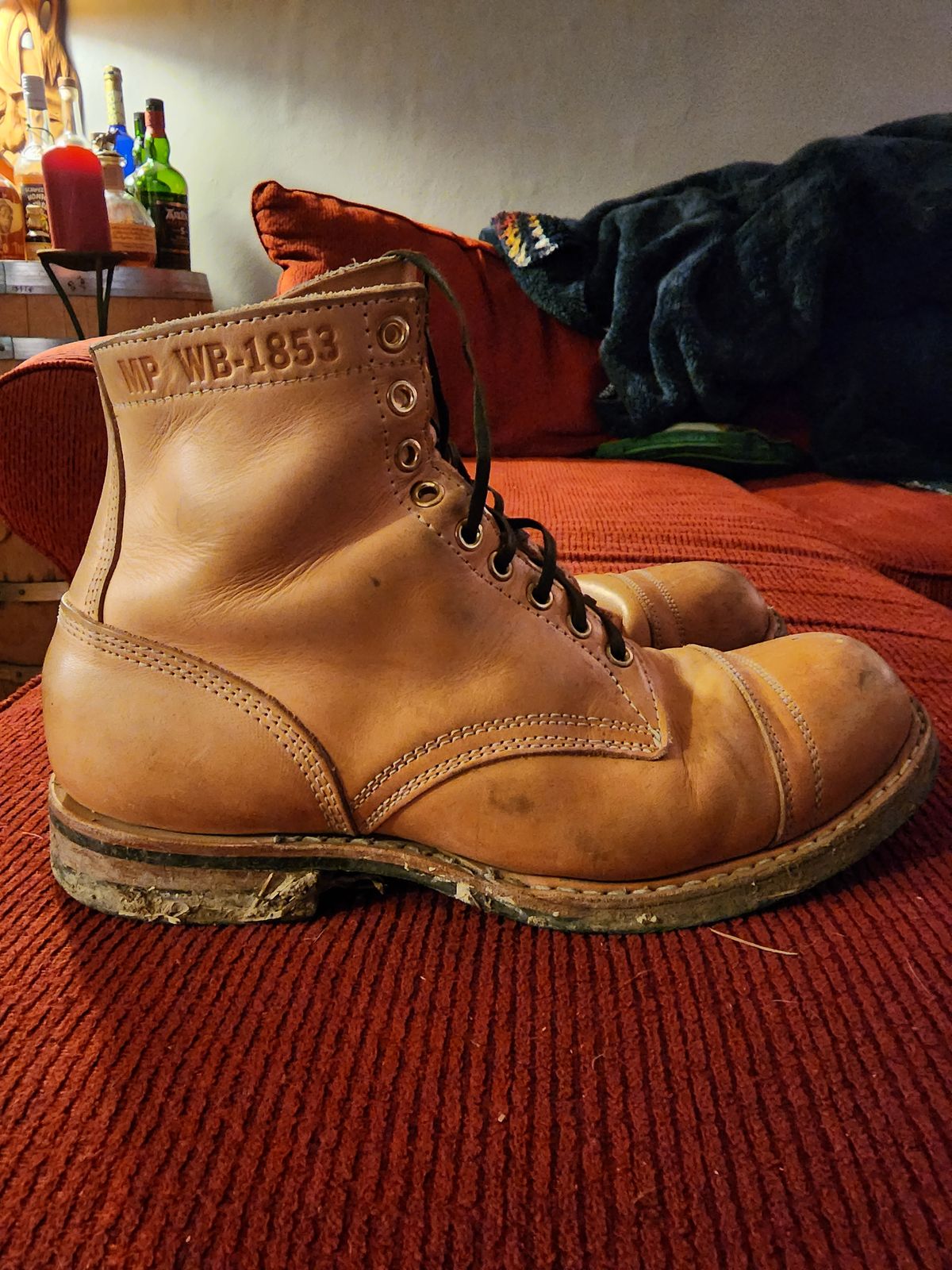 Photo by Colonel_Jiggles on January 6, 2023 of the White's MP-Sherman Toe Cap in Wickett & Craig Natural Veg Tan.