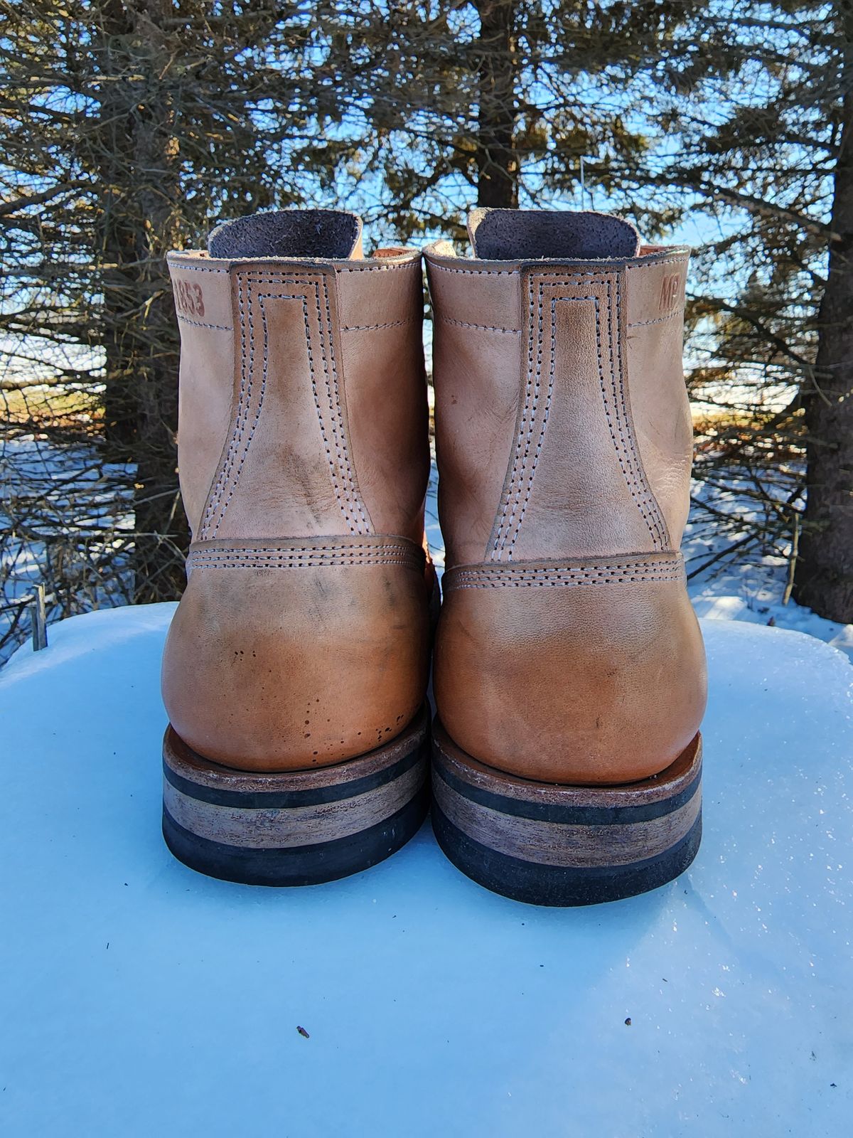 Photo by Colonel_Jiggles on February 2, 2023 of the White's MP-Sherman Toe Cap in Wickett & Craig Natural Veg Tan.