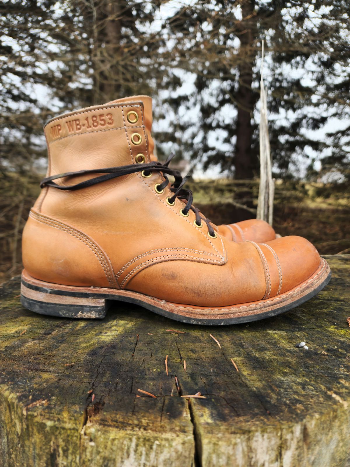 Photo by Colonel_Jiggles on March 4, 2023 of the White's MP-Sherman Toe Cap in Wickett & Craig Natural Veg Tan.