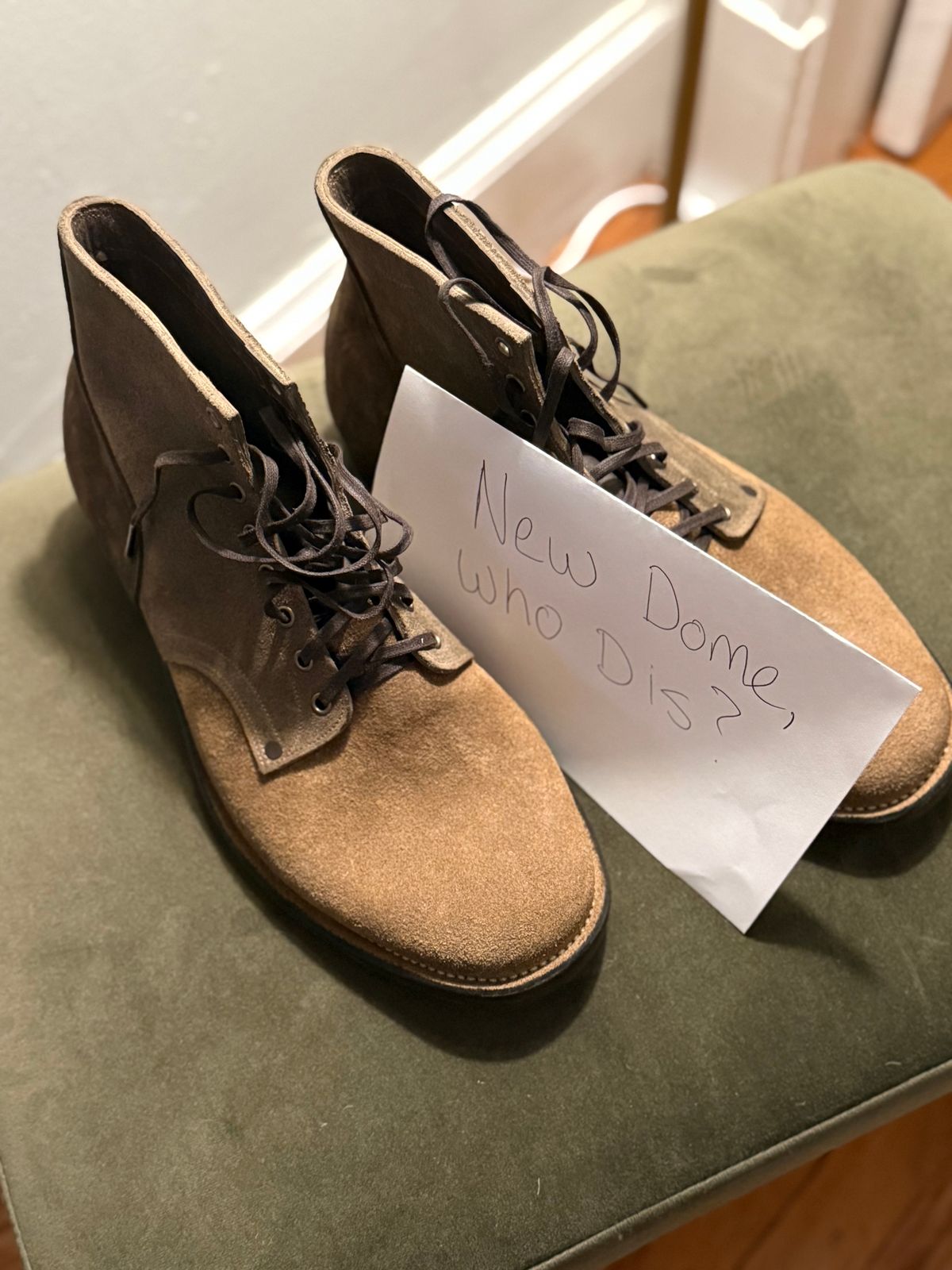 Photo by minus on October 1, 2025 of the NF Bootmaker Milton Boot in Horween Reverse Steel Predator & CF Stead Gingerbread Waxed Oasis & C.F. Stead Loden Kudu Reverse.