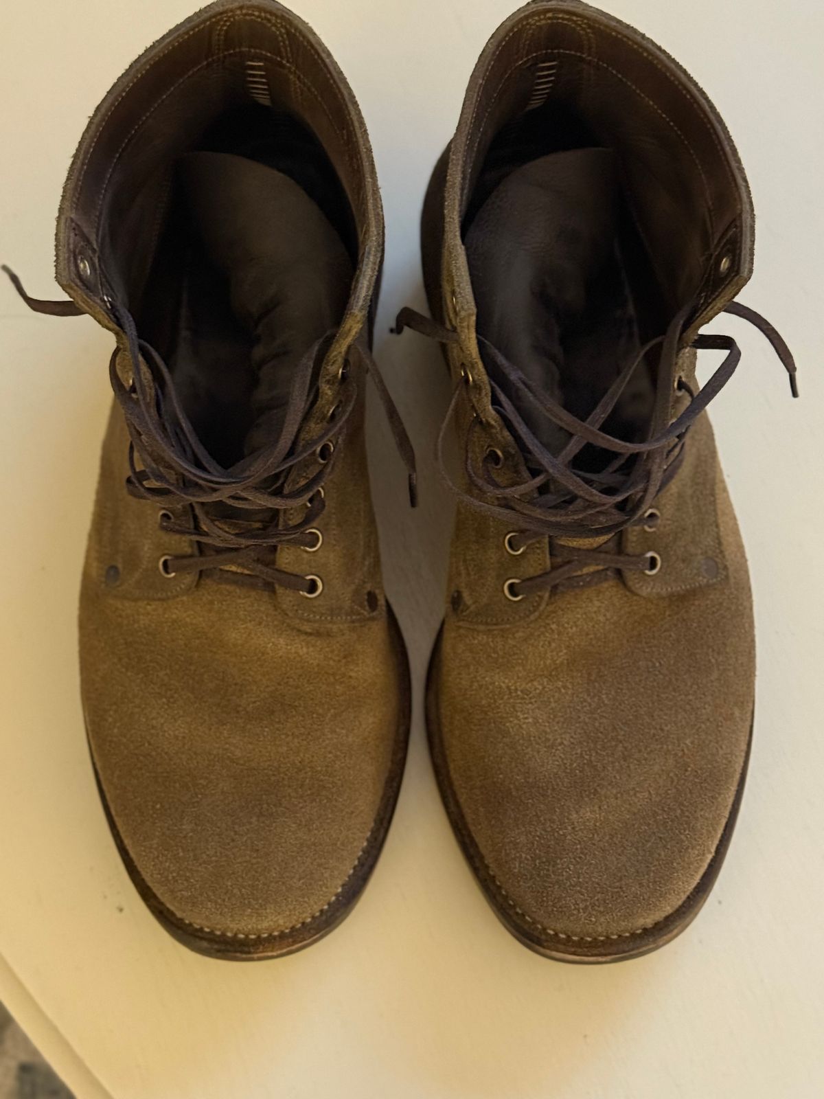 Photo by minus on December 5, 2025 of the NF Bootmaker Milton Boot in Horween Reverse Steel Predator & CF Stead Gingerbread Waxed Oasis & C.F. Stead Loden Kudu Reverse.