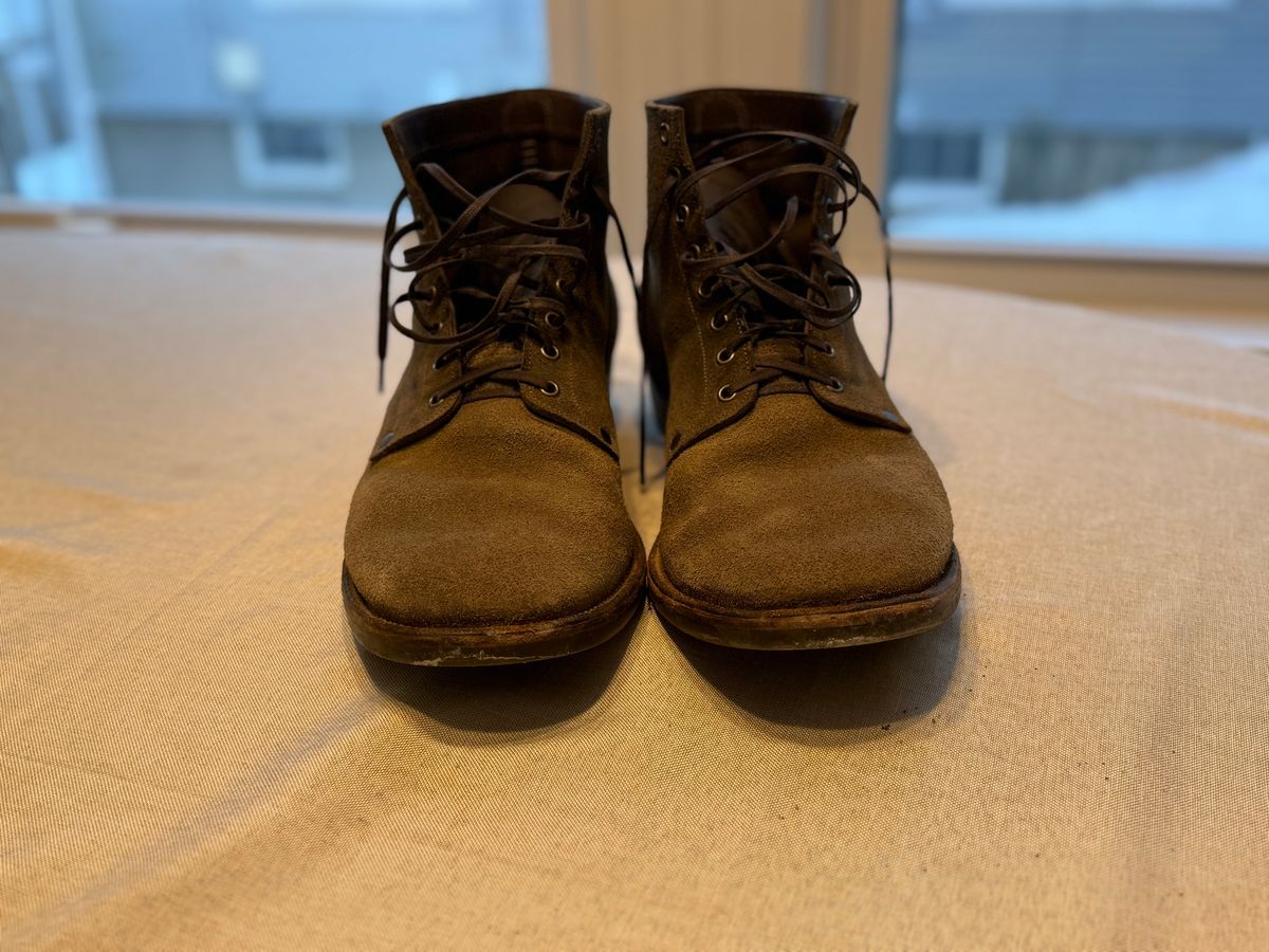 Photo by minus on February 5, 2026 of the NF Bootmaker Milton Boot in Horween Reverse Steel Predator & CF Stead Gingerbread Waxed Oasis & C.F. Stead Loden Kudu Reverse.