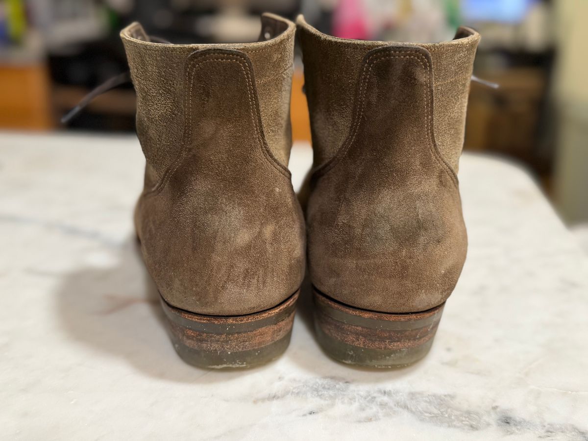 Photo by minus on March 6, 2026 of the NF Bootmaker Milton Boot in Horween Reverse Steel Predator & CF Stead Gingerbread Waxed Oasis & C.F. Stead Loden Kudu Reverse.