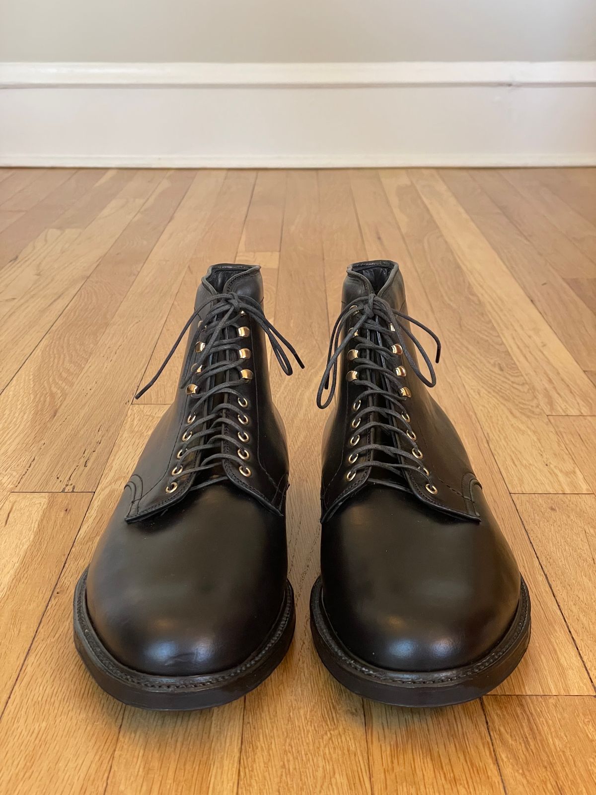 Photo by goodboots_badfeet on October 5, 2023 of the Alden Plain Toe Boot in Horween Black Chromexcel.