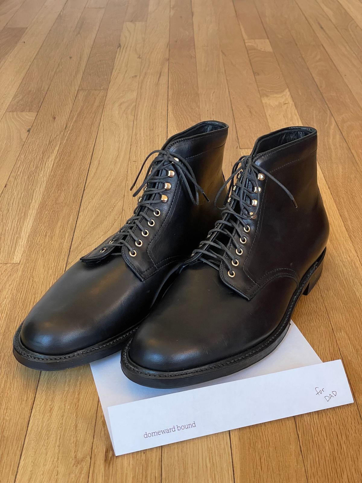 Photo by goodboots_badfeet on October 5, 2023 of the Alden Plain Toe Boot in Horween Black Chromexcel.