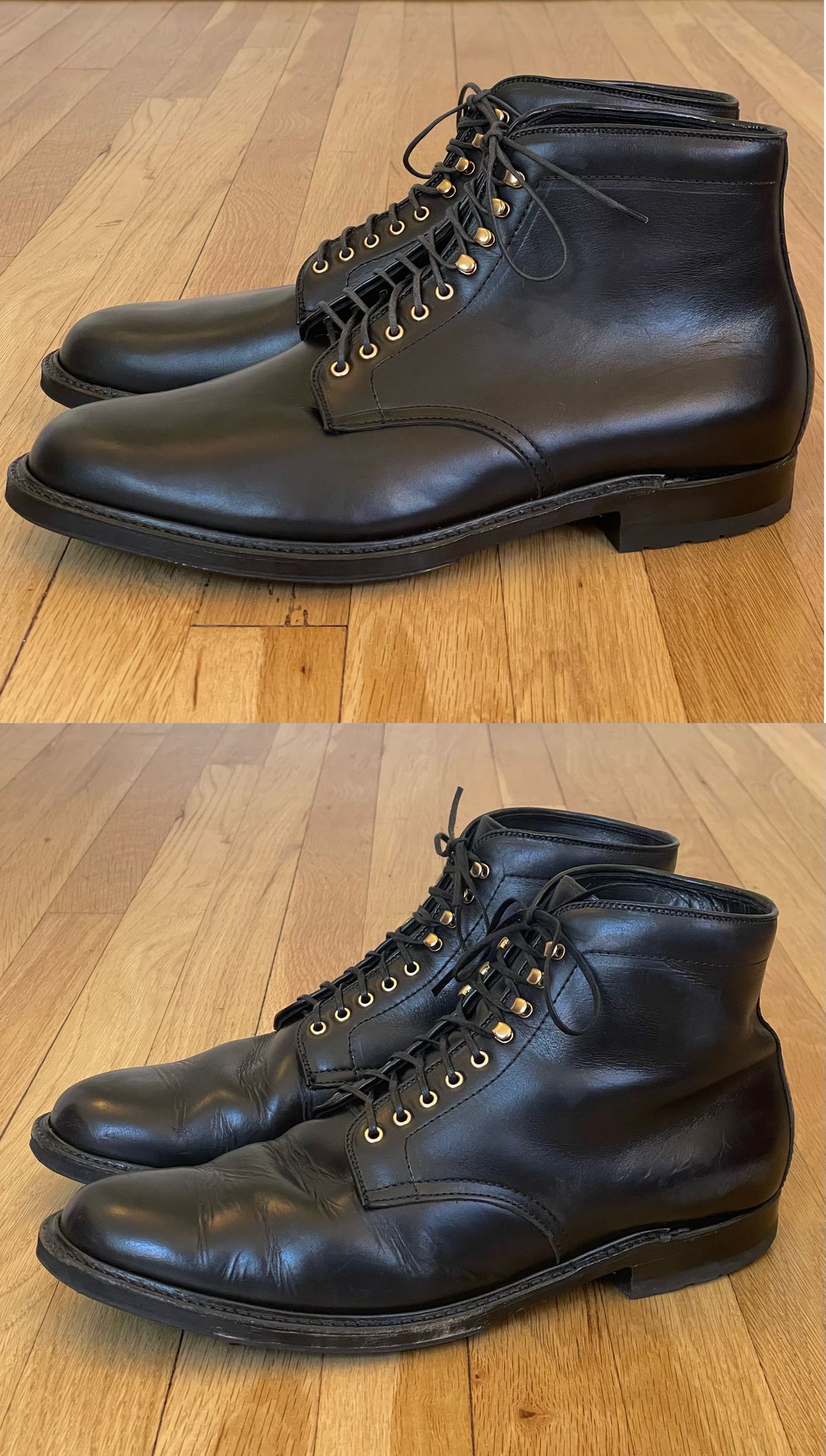 Photo by goodboots_badfeet on November 3, 2023 of the Alden Plain Toe Boot in Horween Black Chromexcel.