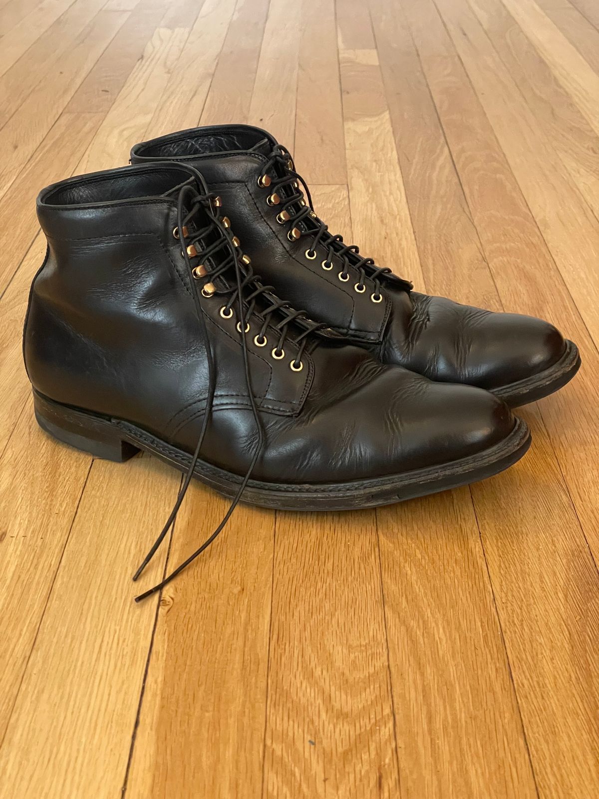 Photo by goodboots_badfeet on February 2, 2024 of the Alden Plain Toe Boot in Horween Black Chromexcel.