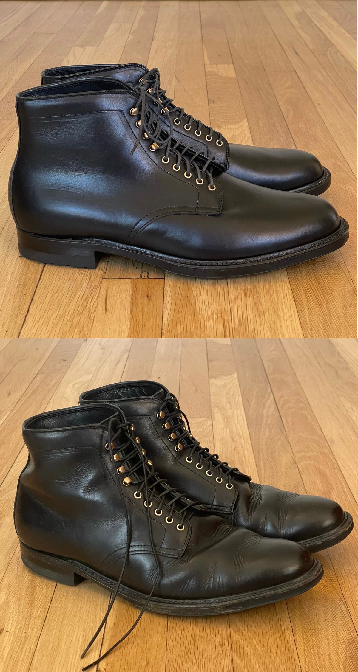 Photo by goodboots_badfeet on February 2, 2024 of the Alden Plain Toe Boot in Horween Black Chromexcel.