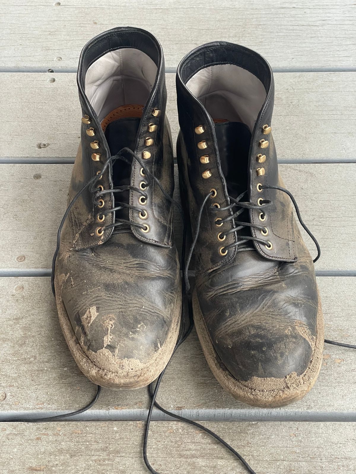 Photo by goodboots_badfeet on February 22, 2024 of the Alden Plain Toe Boot in Horween Black Chromexcel.