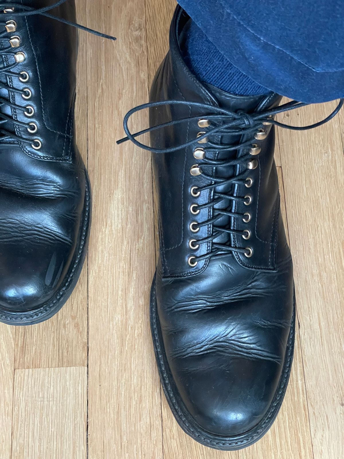 Photo by goodboots_badfeet on March 4, 2024 of the Alden Plain Toe Boot in Horween Black Chromexcel.