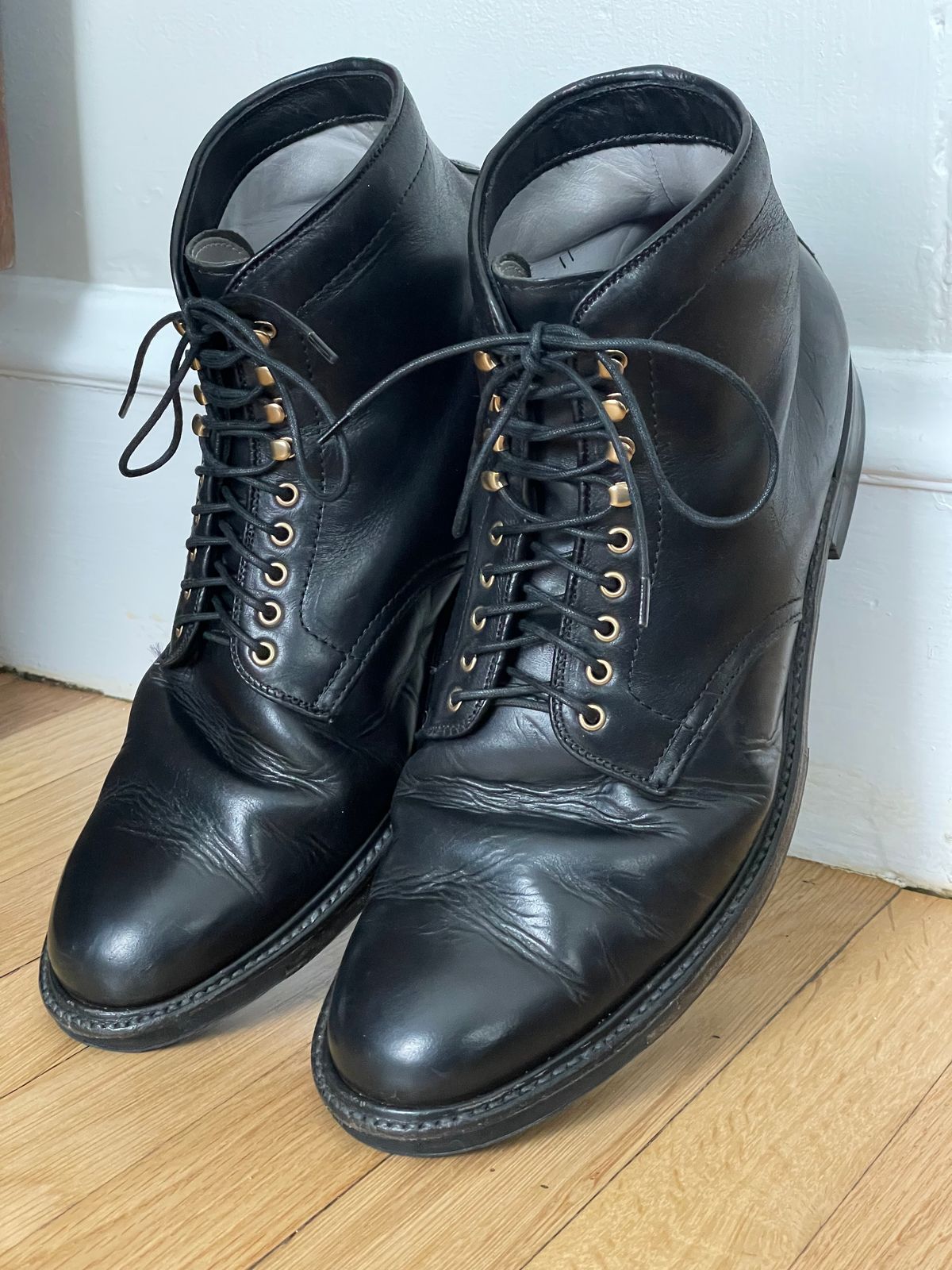 Photo by goodboots_badfeet on April 5, 2024 of the Alden Plain Toe Boot in Horween Black Chromexcel.