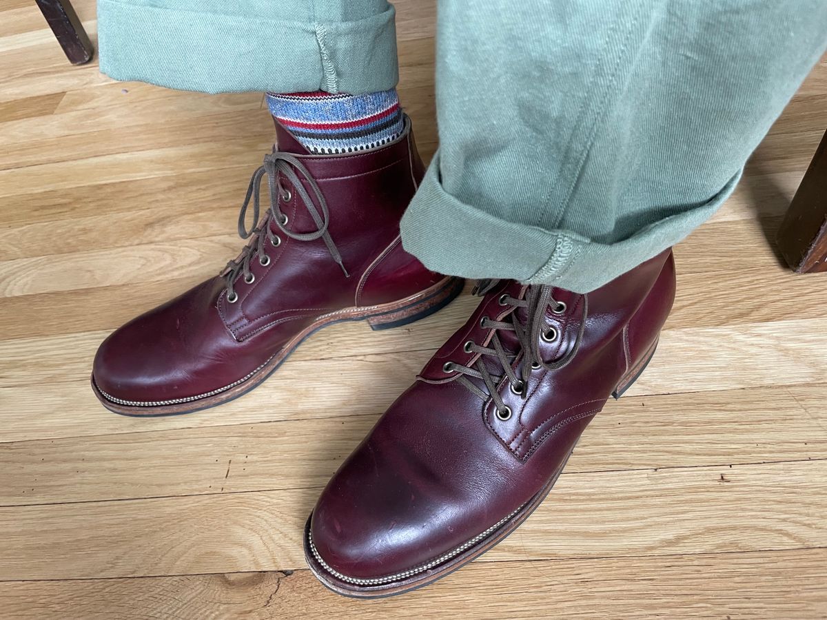 Photo by goodboots_badfeet on June 28, 2023 of the Viberg Service Boot in Horween Color 8 Chromexcel.