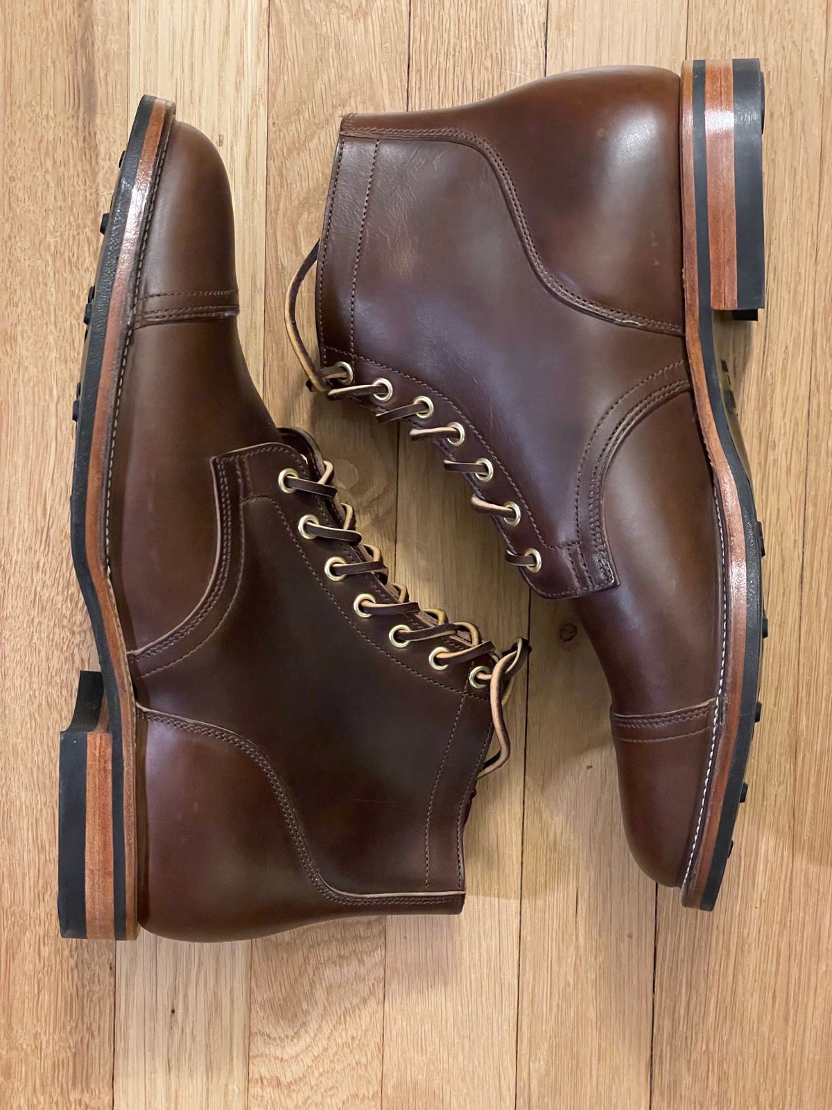 Photo by goodboots_badfeet on December 15, 2023 of the Viberg Service Boot in Horween Brown Chromexcel.