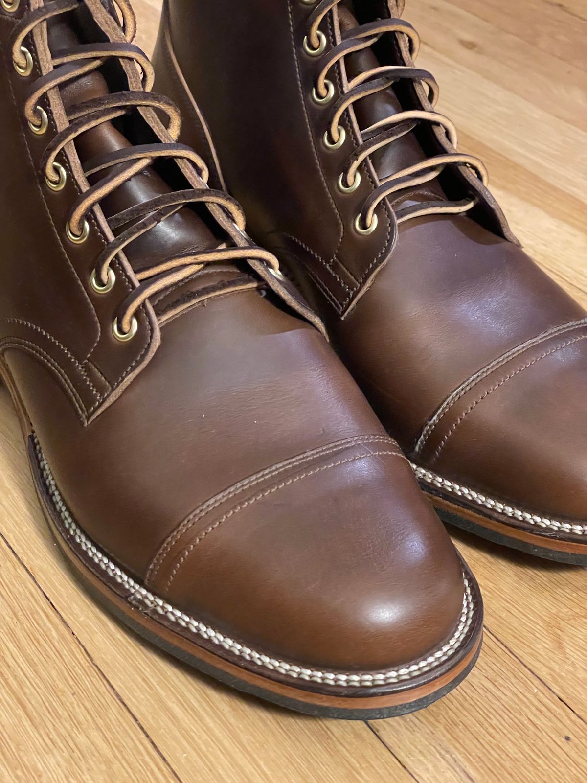 Photo by goodboots_badfeet on December 15, 2023 of the Viberg Service Boot in Horween Brown Chromexcel.