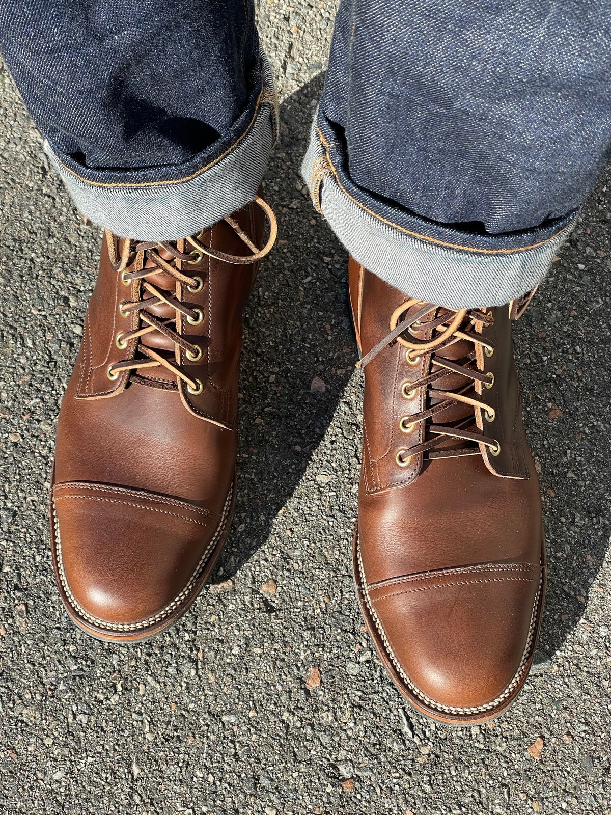 Photo by goodboots_badfeet on December 16, 2023 of the Viberg Service Boot in Horween Brown Chromexcel.