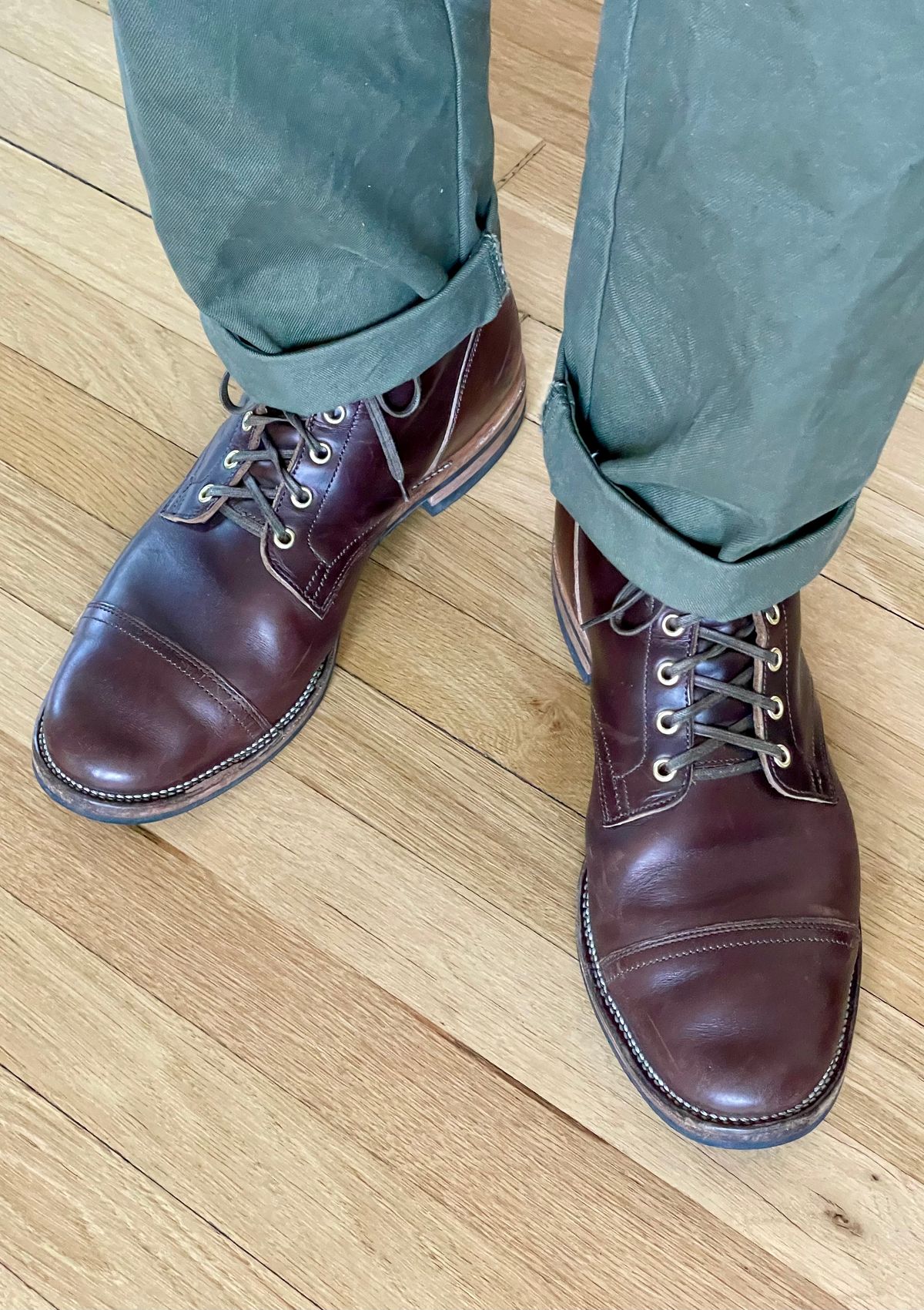 Photo by goodboots_badfeet on August 26, 2025 of the Viberg Service Boot in Horween Brown Chromexcel.
