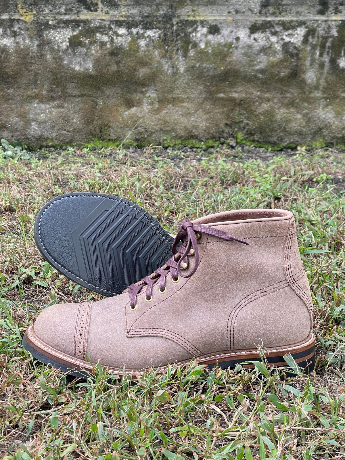 Photo by goodboots_badfeet on October 11, 2023 of the John Lofgren Combat Boots in Horween Natural Chromexcel Roughout.