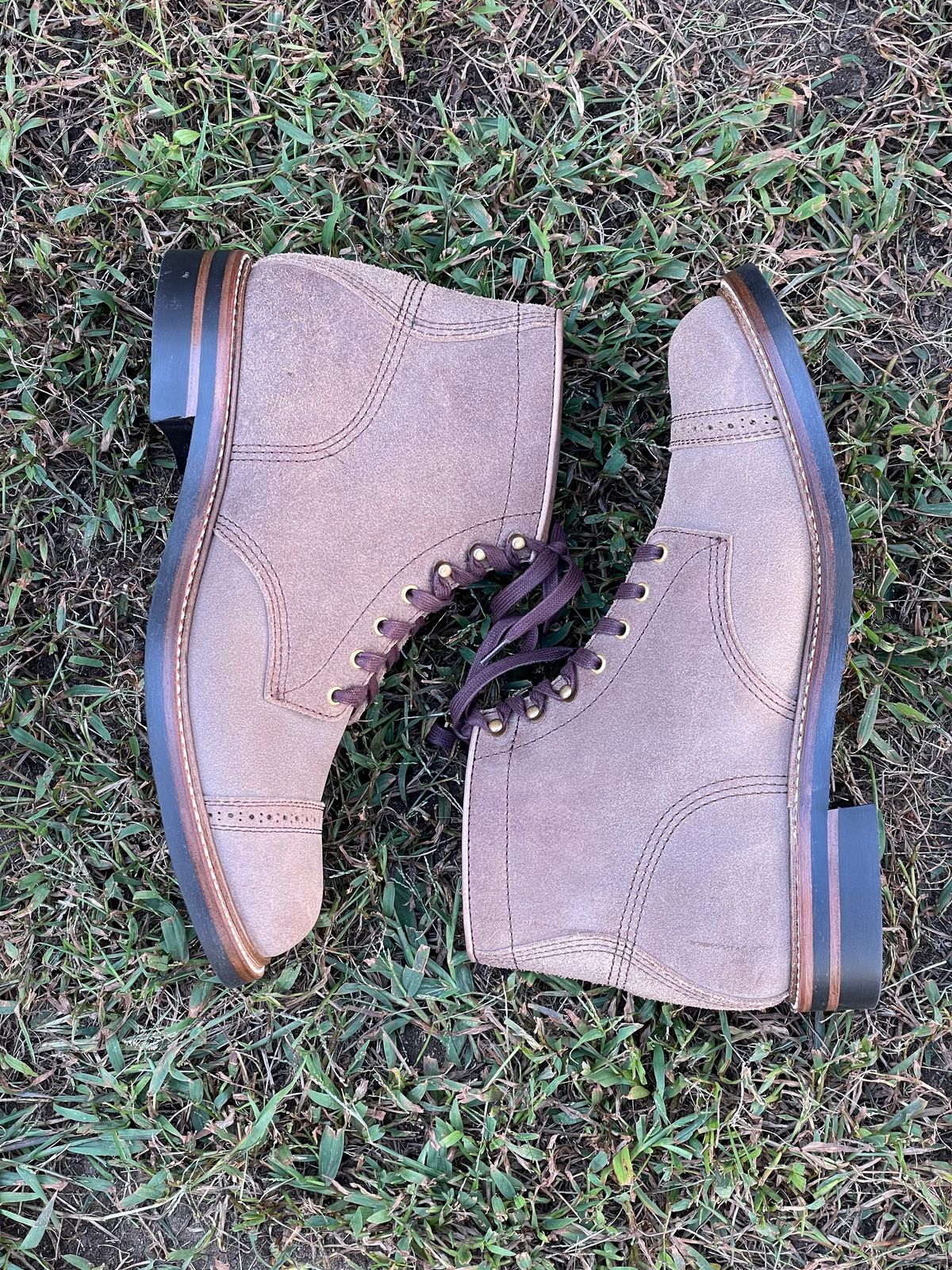 Photo by goodboots_badfeet on October 11, 2023 of the John Lofgren Combat Boots in Horween Natural Chromexcel Roughout.