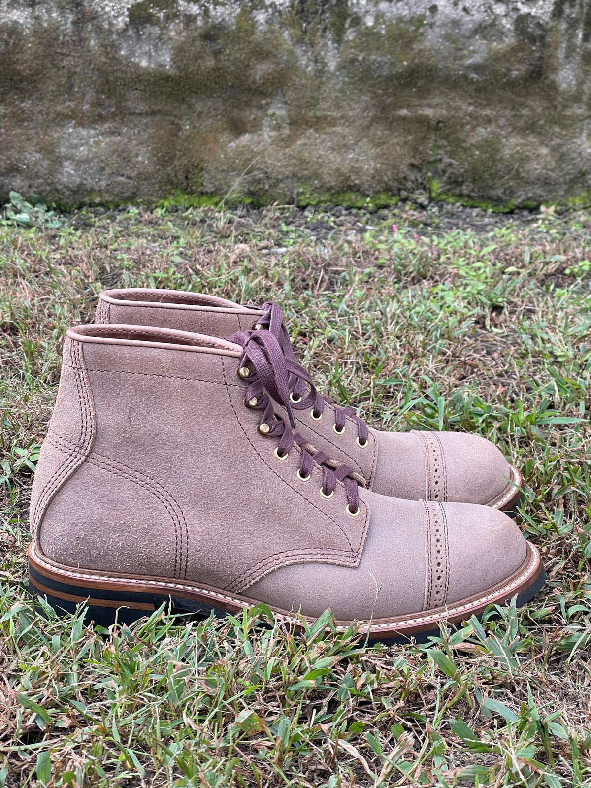 Photo by goodboots_badfeet on October 11, 2023 of the John Lofgren Combat Boots in Horween Natural Chromexcel Roughout.