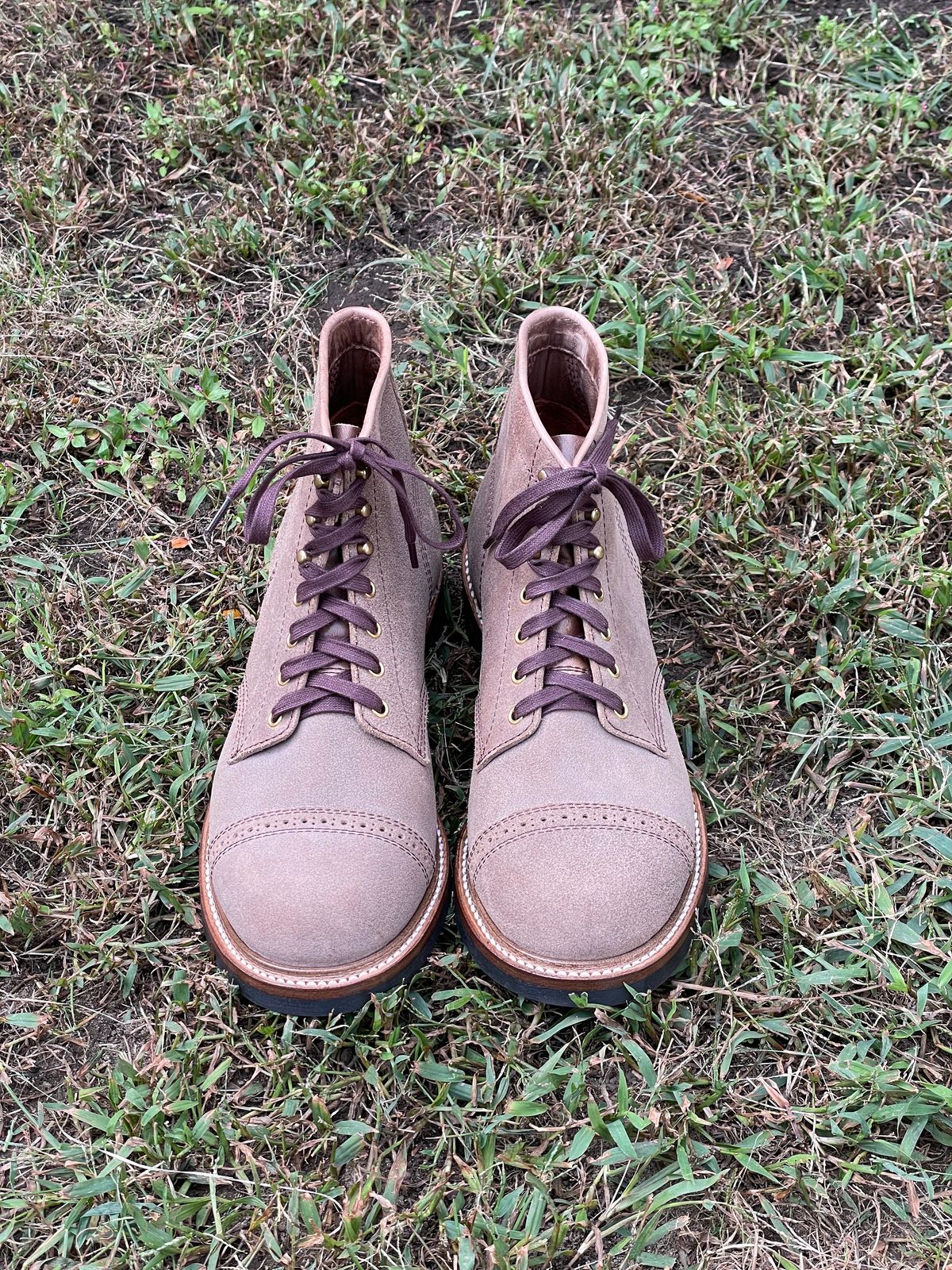 Photo by goodboots_badfeet on October 11, 2023 of the John Lofgren Combat Boots in Horween Natural Chromexcel Roughout.
