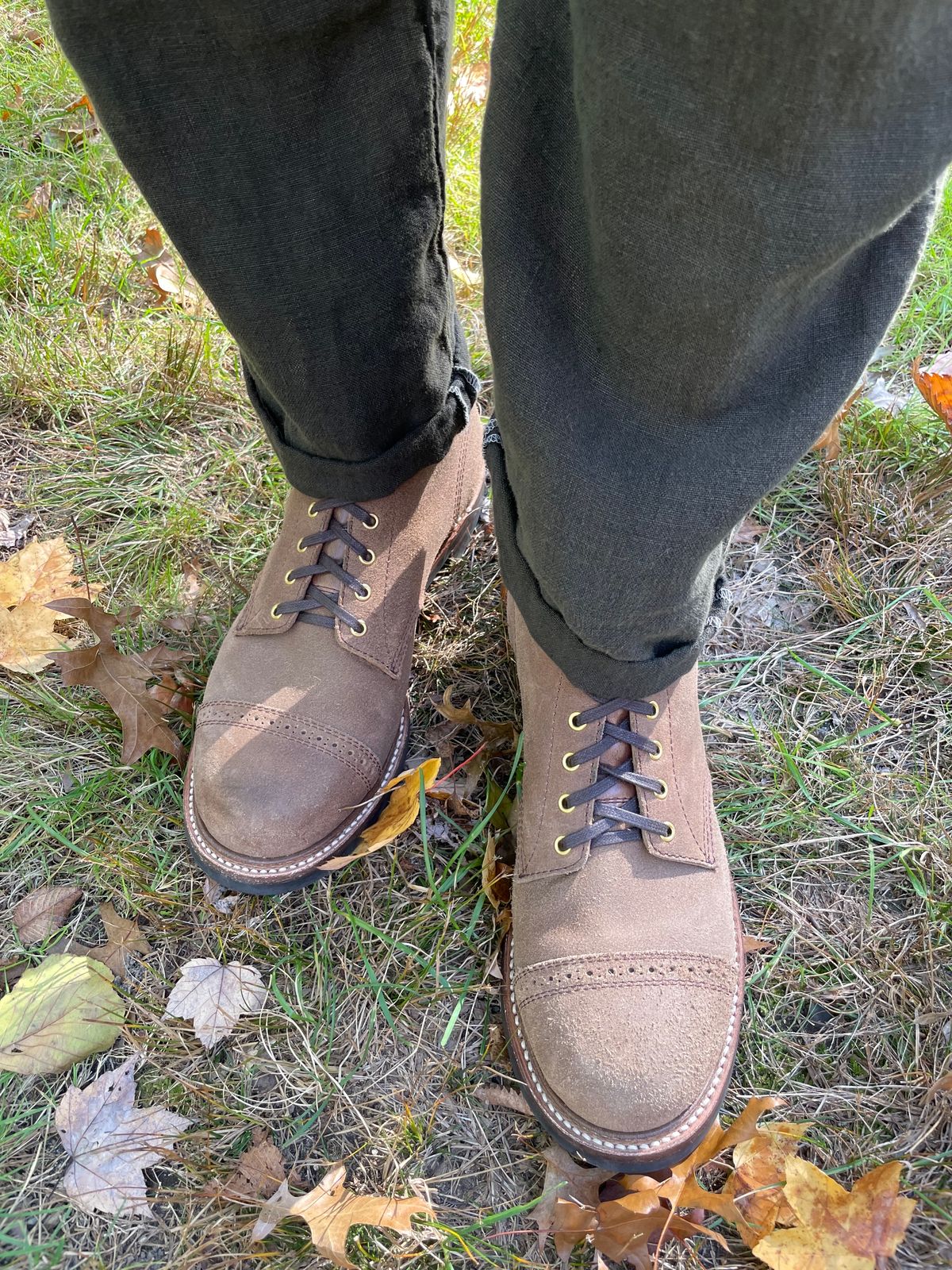 Photo by goodboots_badfeet on October 25, 2023 of the John Lofgren Combat Boots in Horween Natural Chromexcel Roughout.