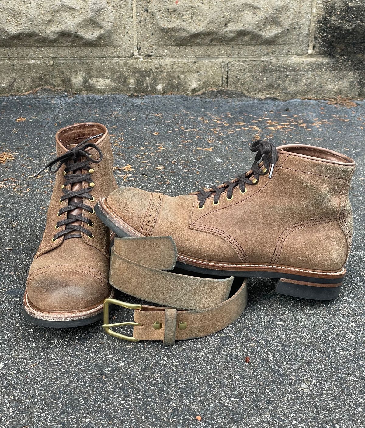 Photo by goodboots_badfeet on November 1, 2023 of the John Lofgren Combat Boots in Horween Natural Chromexcel Roughout.