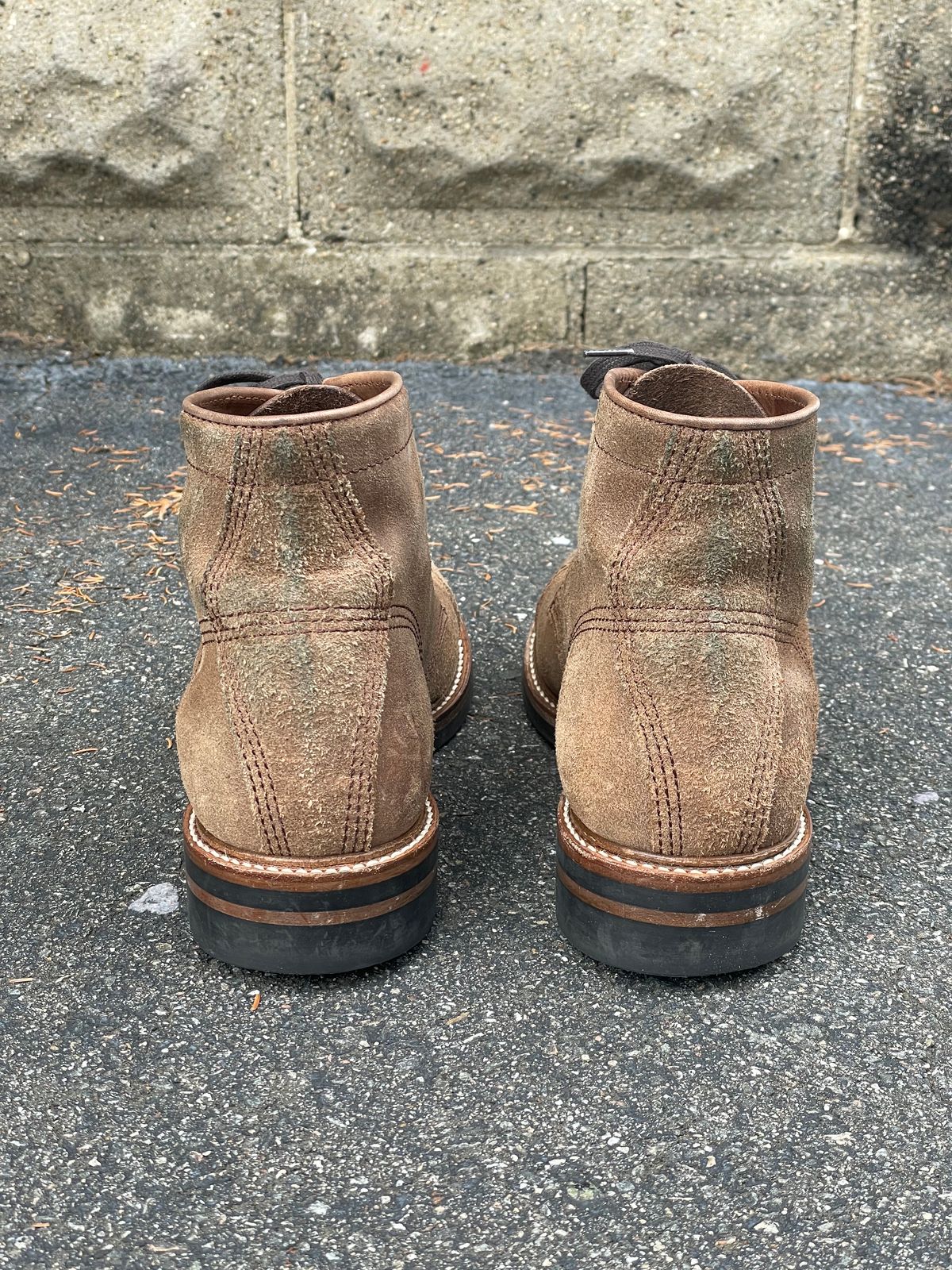 Photo by goodboots_badfeet on November 1, 2023 of the John Lofgren Combat Boots in Horween Natural Chromexcel Roughout.