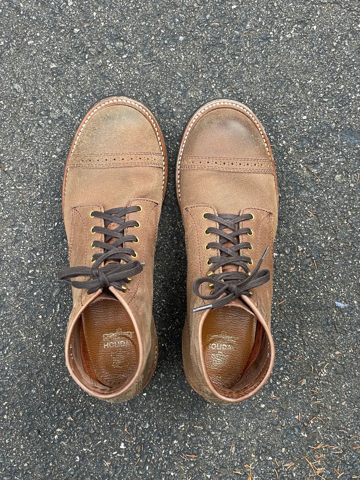 Photo by goodboots_badfeet on November 1, 2023 of the John Lofgren Combat Boots in Horween Natural Chromexcel Roughout.