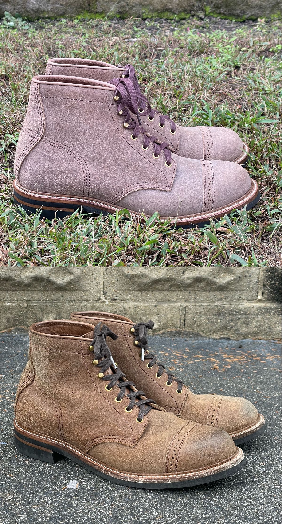 Photo by goodboots_badfeet on November 5, 2023 of the John Lofgren Combat Boots in Horween Natural Chromexcel Roughout.