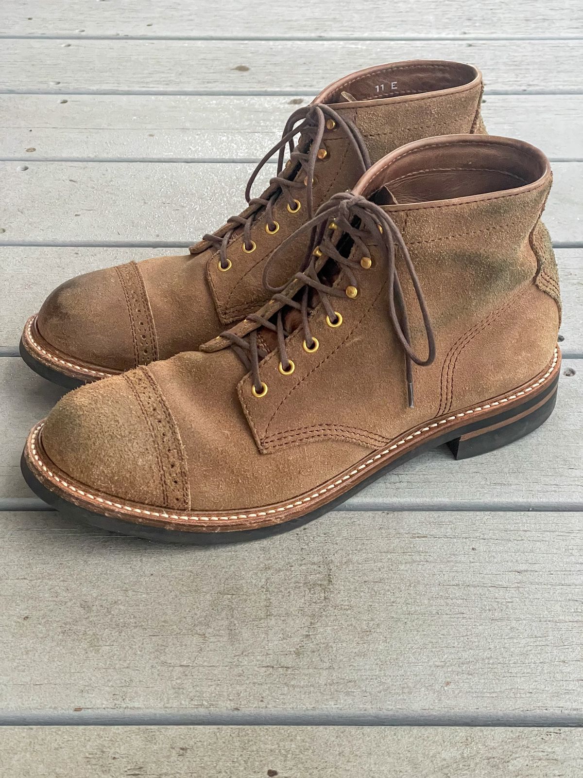 Photo by goodboots_badfeet on December 3, 2023 of the John Lofgren Combat Boots in Horween Natural Chromexcel Roughout.