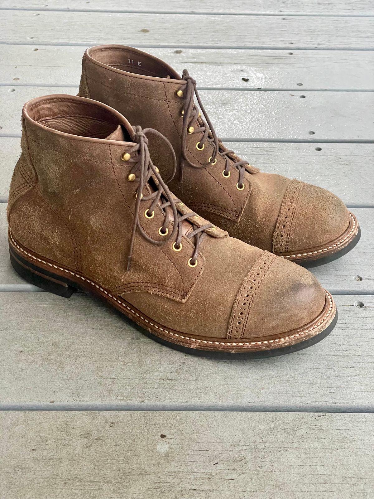 Photo by goodboots_badfeet on December 3, 2023 of the John Lofgren Combat Boots in Horween Natural Chromexcel Roughout.