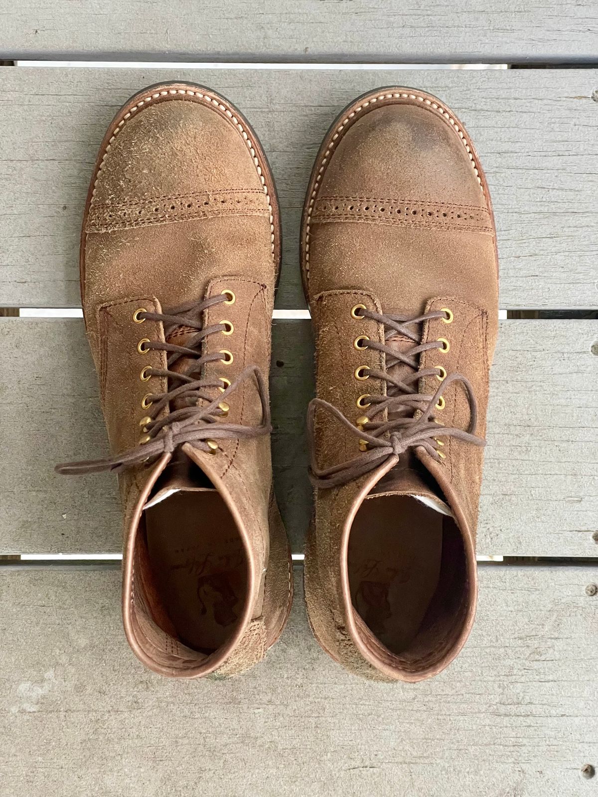 Photo by goodboots_badfeet on December 3, 2023 of the John Lofgren Combat Boots in Horween Natural Chromexcel Roughout.