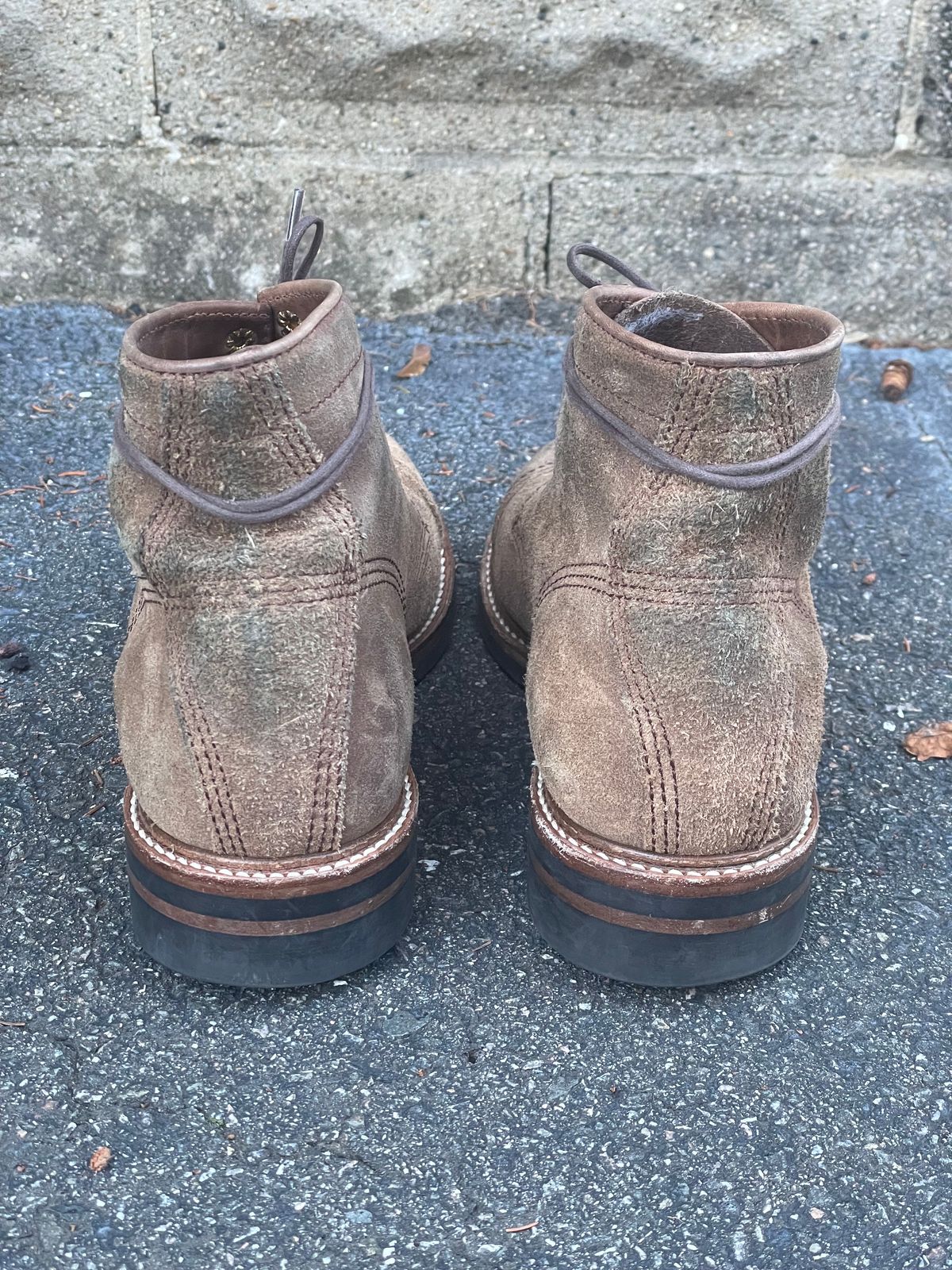Photo by goodboots_badfeet on January 1, 2024 of the John Lofgren Combat Boots in Horween Natural Chromexcel Roughout.