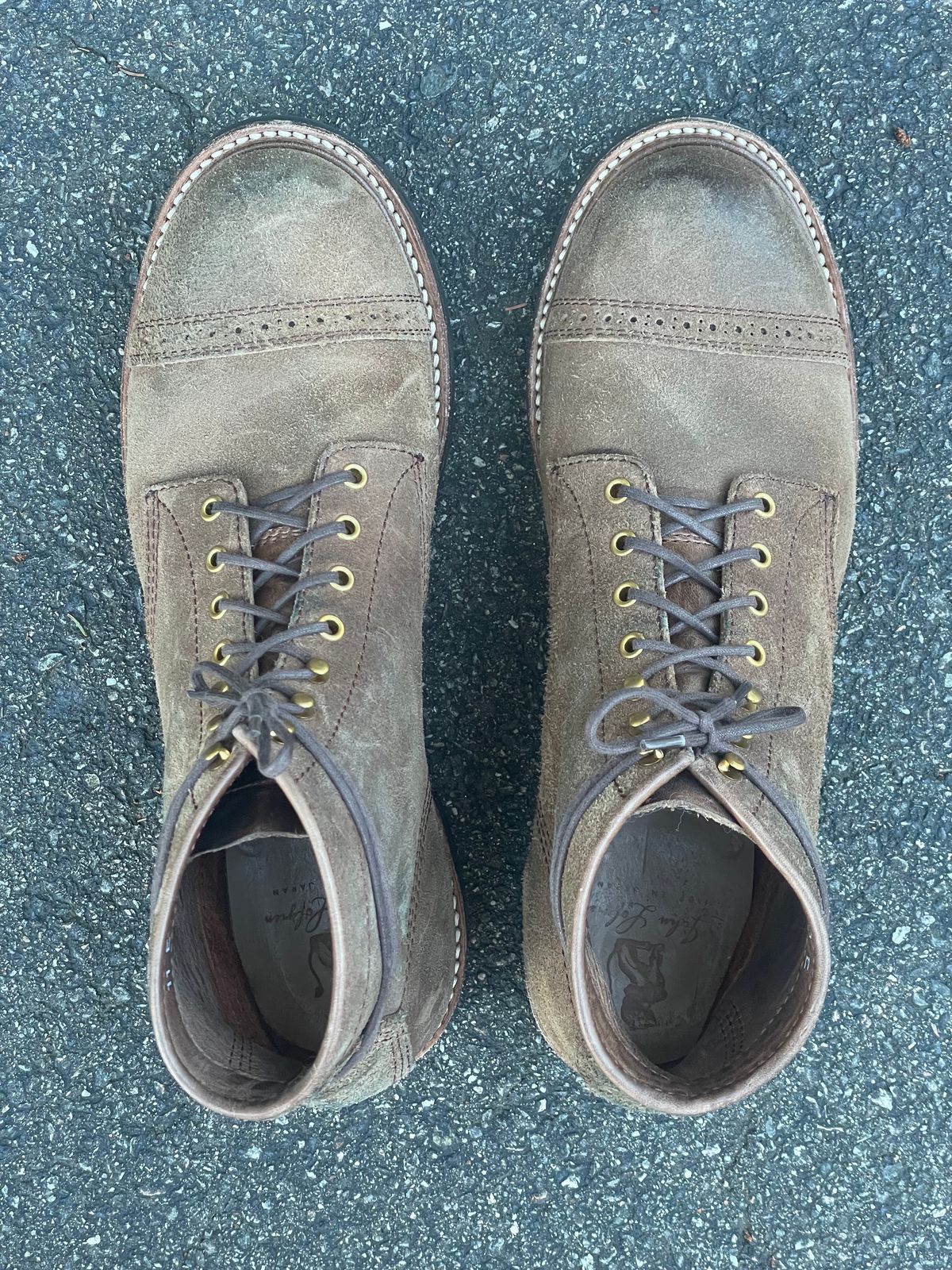 Photo by goodboots_badfeet on January 1, 2024 of the John Lofgren Combat Boots in Horween Natural Chromexcel Roughout.