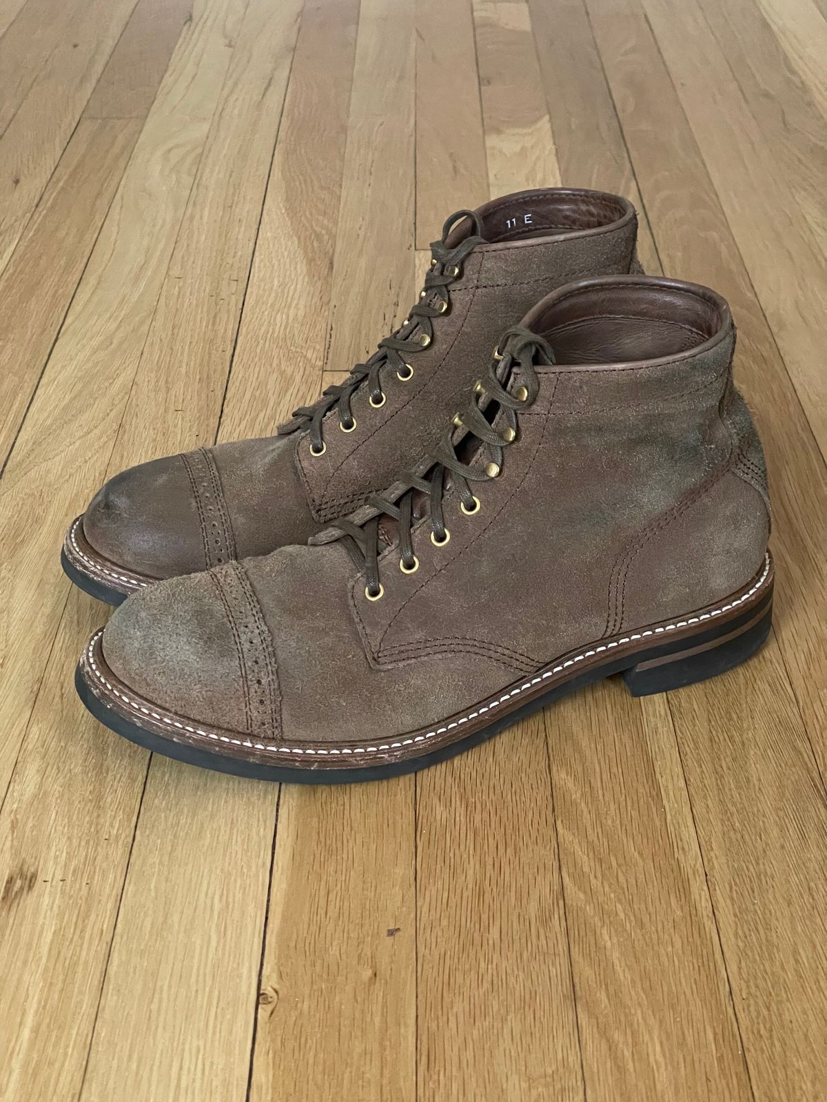 Photo by goodboots_badfeet on February 4, 2024 of the John Lofgren Combat Boots in Horween Natural Chromexcel Roughout.
