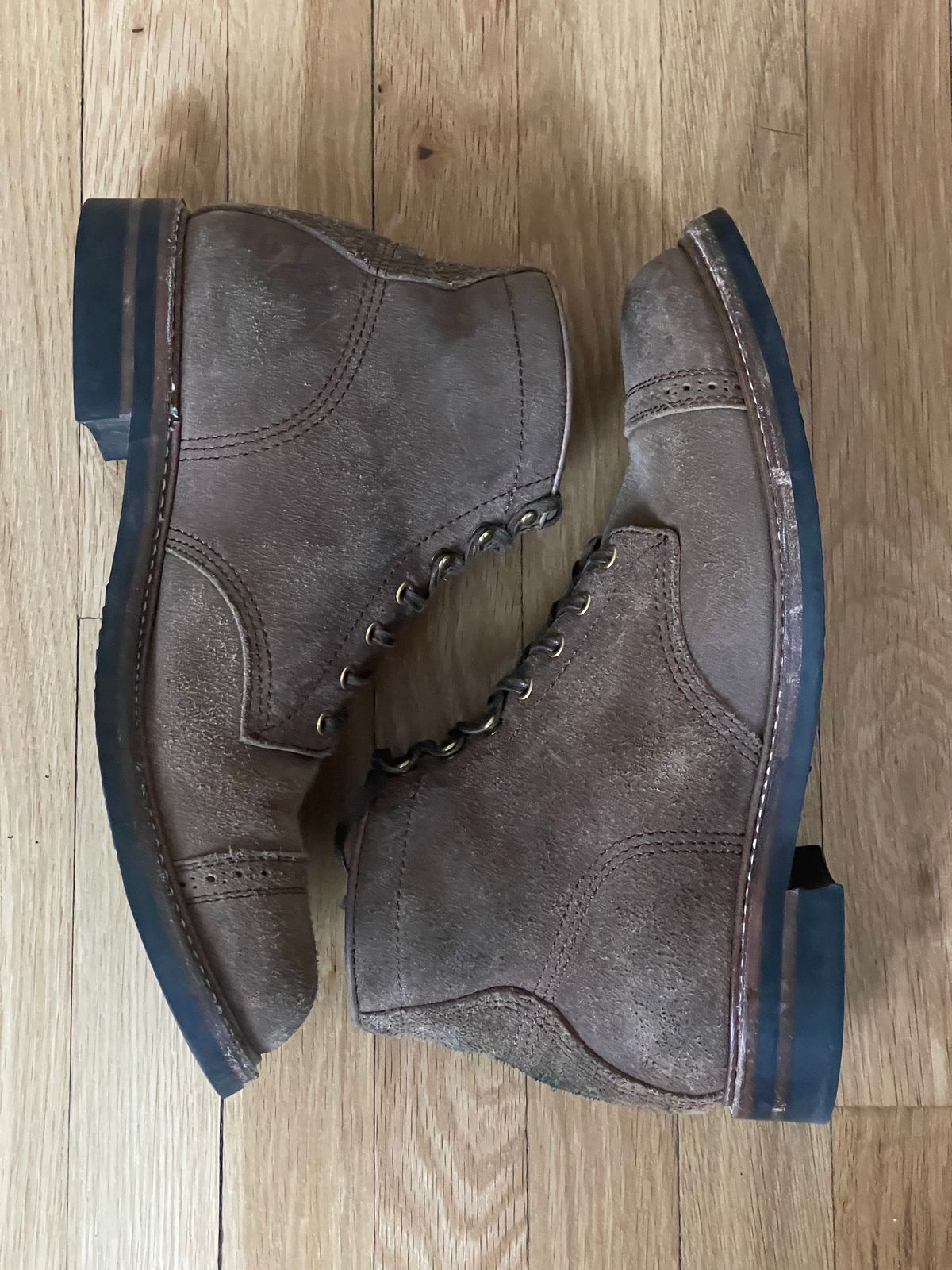 Photo by goodboots_badfeet on February 4, 2024 of the John Lofgren Combat Boots in Horween Natural Chromexcel Roughout.