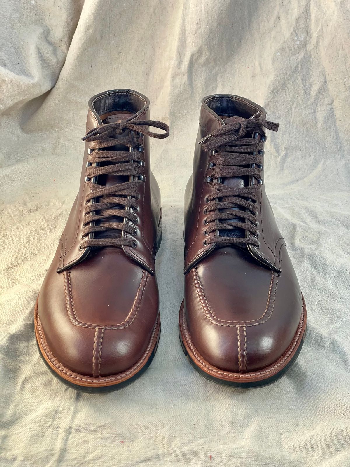 Photo by goodboots_badfeet on November 1, 2025 of the Alden x Brick + Mortar Brigadier Boot in Horween Brown Chromexcel.